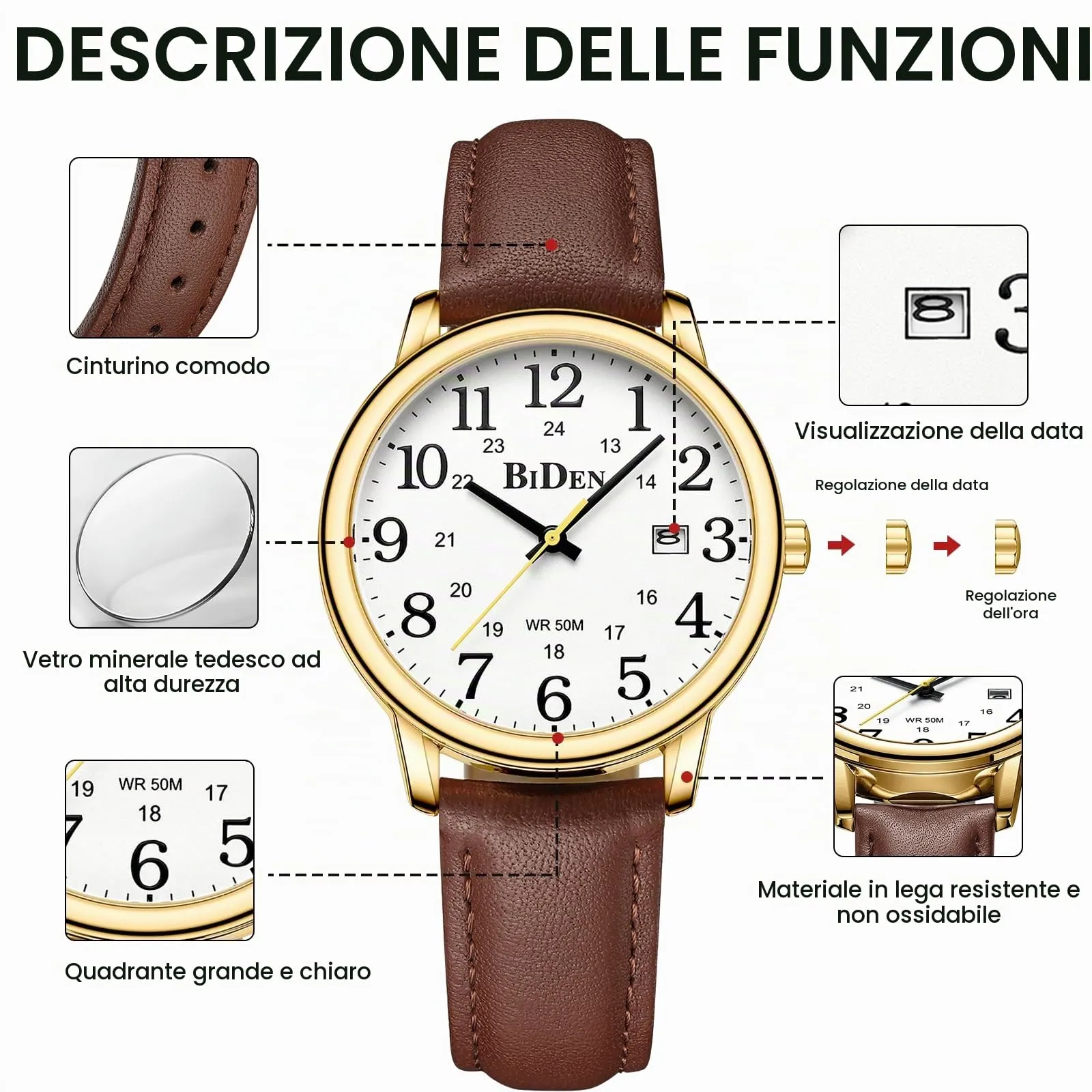 HANPOSH Orologio Uomo Analogico al Quarzo Impermeabile in Pelle - immagine 7