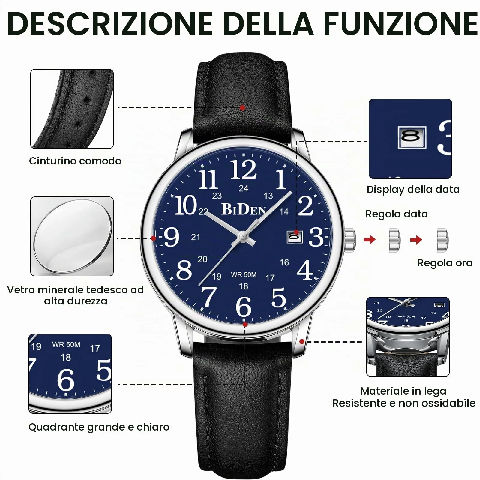 HANPOSH Orologio Uomo Analogico al Quarzo Impermeabile in Pelle - immagine 7