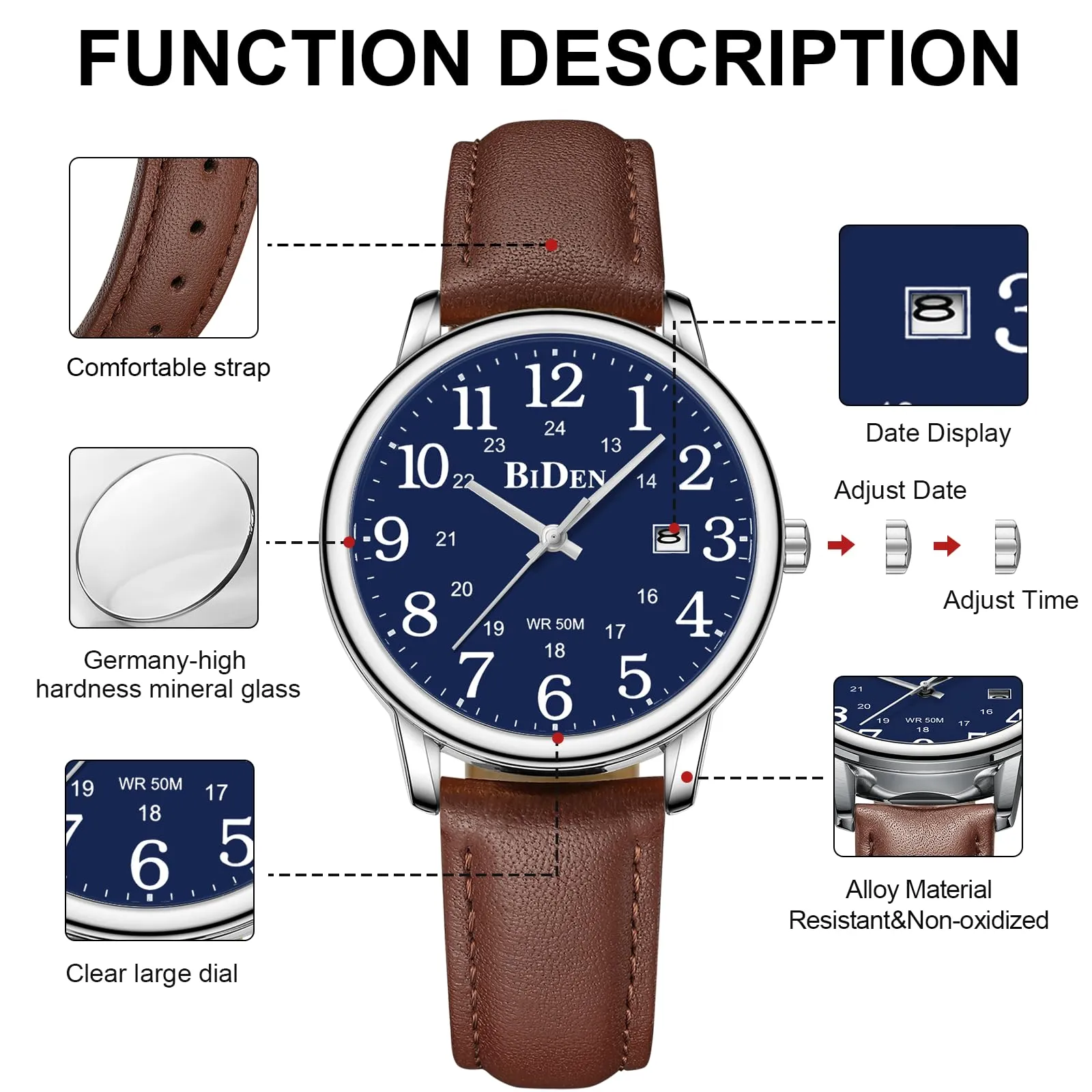 HANPOSH Orologio Uomo Analogico al Quarzo Impermeabile in Pelle - immagine 7