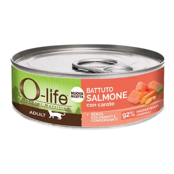 O-life Cat Adult Grain Free Battuto 85 gr Salmone con carote - confezione da 6 pezzi - Cibo umido per gatti - immagine 1