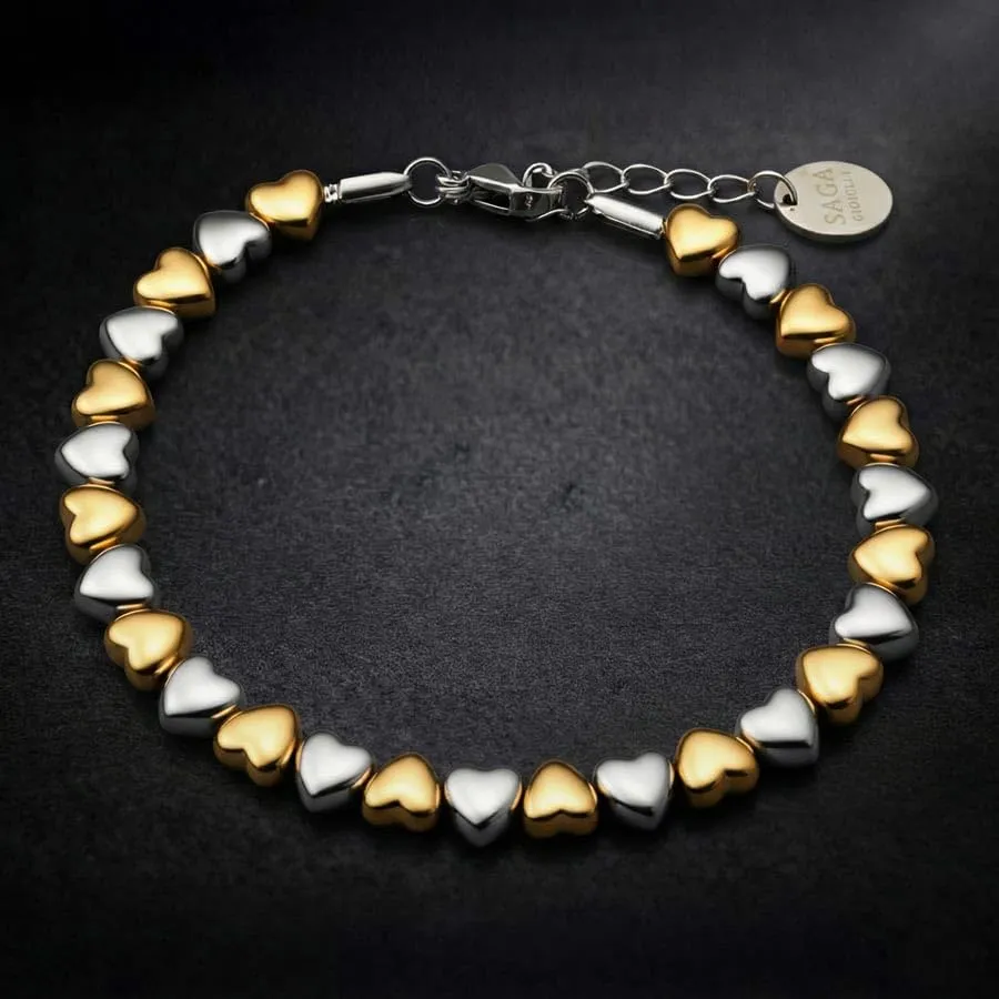 SAGA GIOIELLI® Bracciale donna cuori in Acciaio Inox - Regalo donna Fidanzata Moglie Acciaio - Confezione Regalo - Regalo San Valentino (Bicolor) - immagine 2