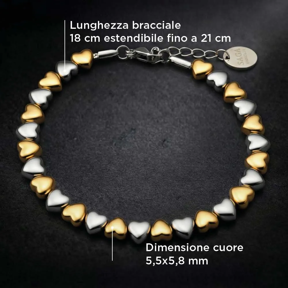 SAGA GIOIELLI® Bracciale donna cuori in Acciaio Inox - Regalo donna Fidanzata Moglie Acciaio - Confezione Regalo - Regalo San Valentino (Bicolor) - immagine 4