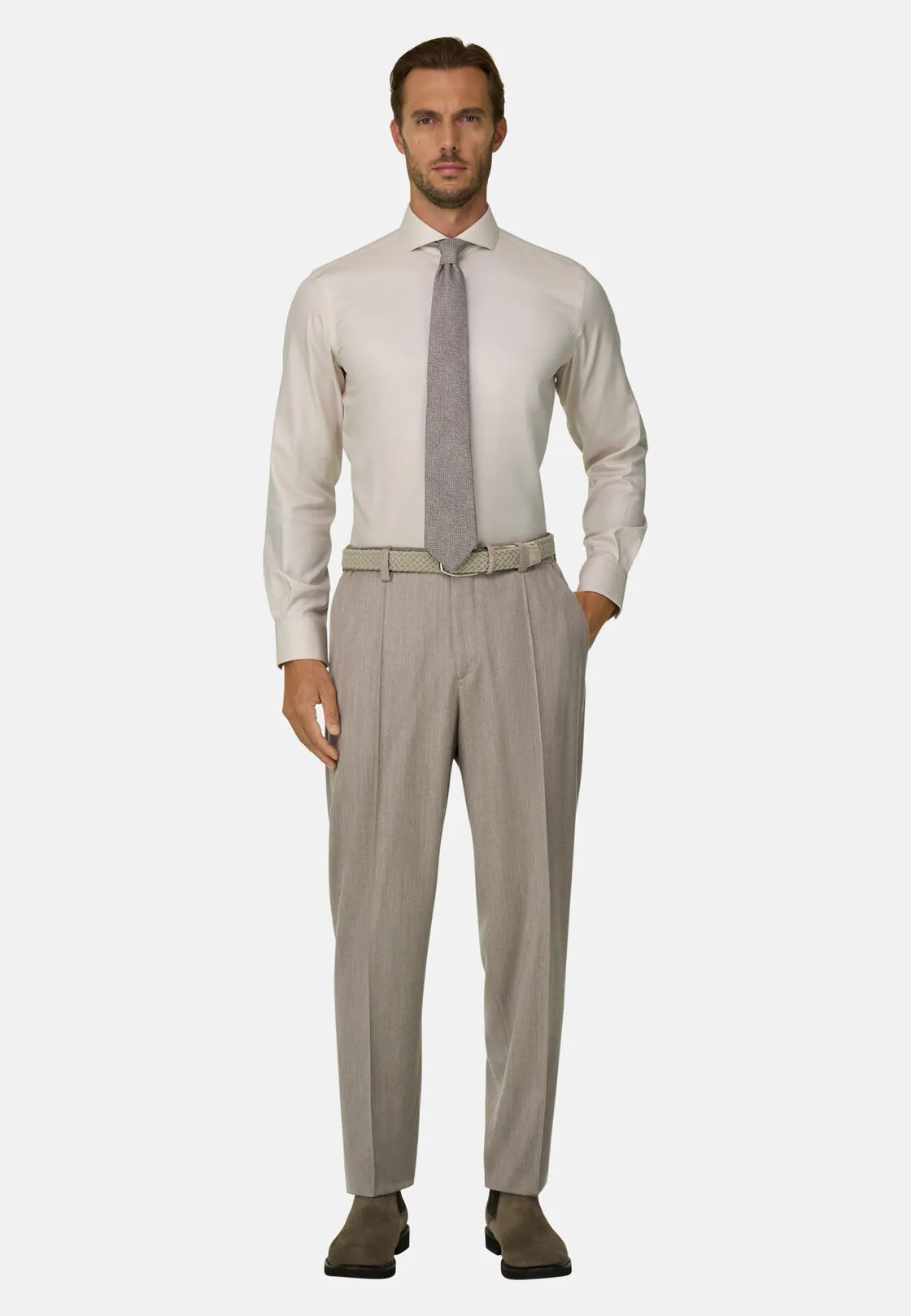 Boggi, Pantaloni In Lana Cashmere Melange, Uomo, Sabbia, Taglia: 52 - immagine 2