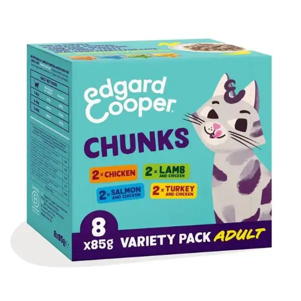 Edgard & Cooper Cat Adult Bocconcini in salsa Grain Free Multipack 8x85 gr 2x Pollo 2x Agnello 2x Salmone 2x Tacchino - immagine 1