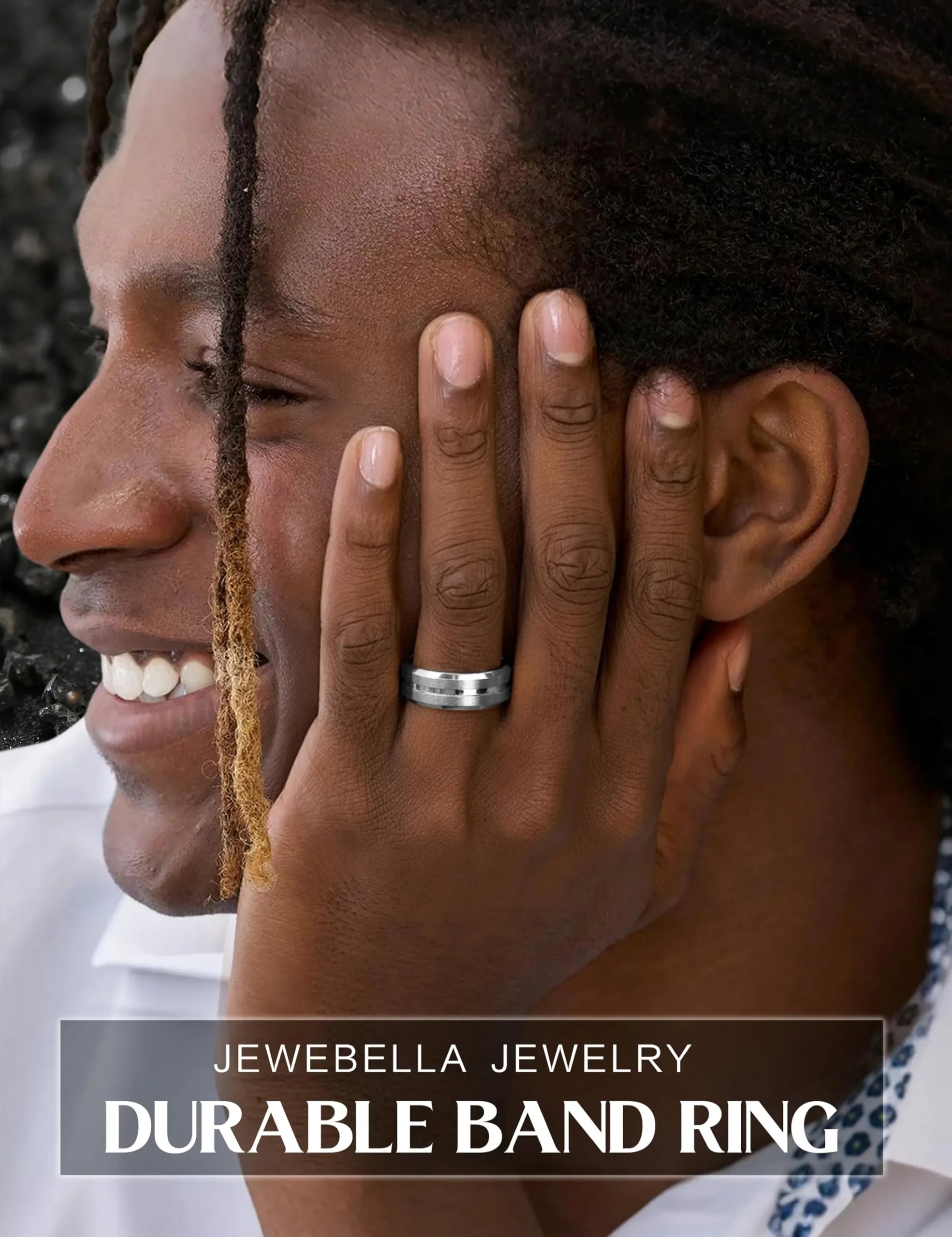 JeweBella 8MM Anello Uomo Acciaio Inossidabile Lucidatura Anelli Nuziale - immagine 4