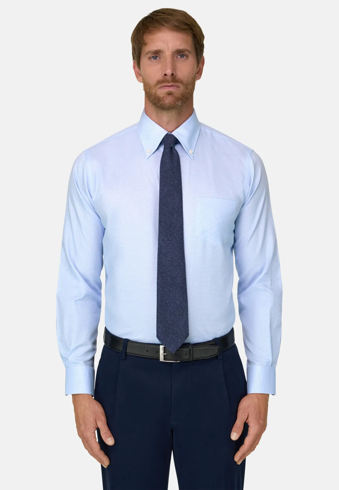 Boggi, Camicia In Dobby Di Cotone Regular Fit, Uomo, Azzurro, Taglia: 44 - immagine 1