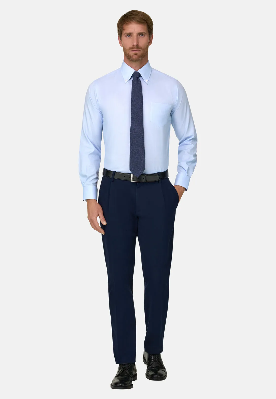 Boggi, Camicia In Dobby Di Cotone Regular Fit, Uomo, Azzurro, Taglia: 44 - immagine 2