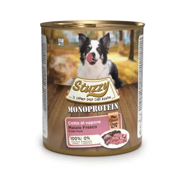 Stuzzy Dog Monoprotein cotti al vapore 800 gr Maiale - confezione da 6 pezzi - Umido monoproteico cane - immagine 1