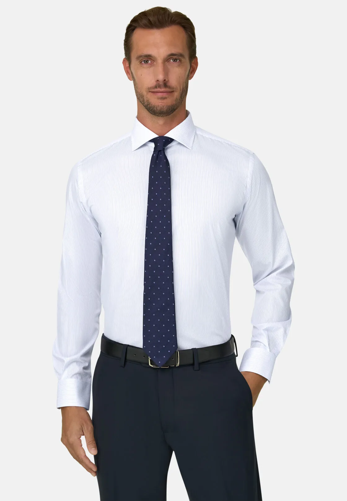 Boggi, Camicia A Righe In Dobby Di Cotone Regular Fit, Uomo, Azzurro, Taglia: 37 - immagine 1