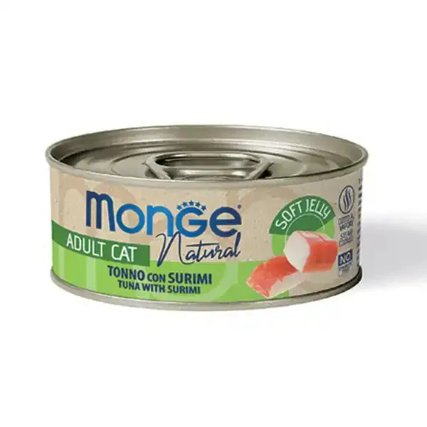 Monge Natural Adult cottura al vapore in Jelly 80 gr Tonno con surimi - confezione da 24 pezzi - Cibo umido per gatti - immagine 1