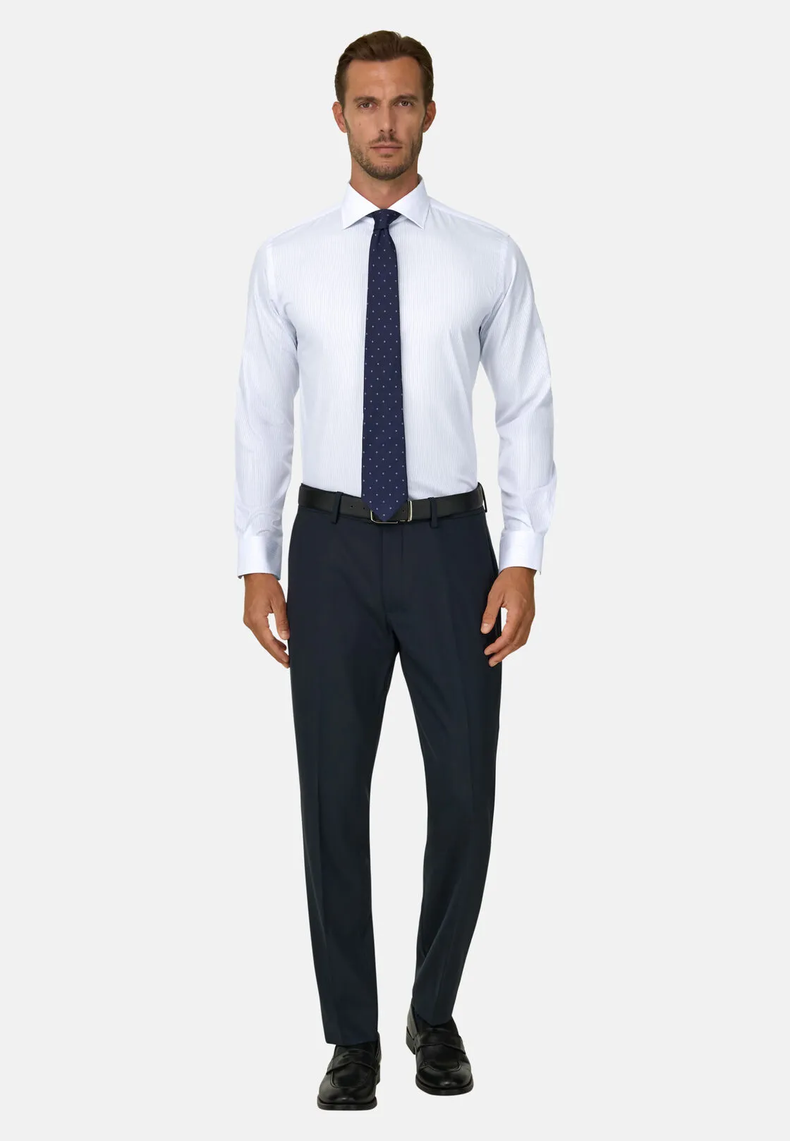 Boggi, Camicia A Righe In Dobby Di Cotone Regular Fit, Uomo, Azzurro, Taglia: 39 - immagine 2