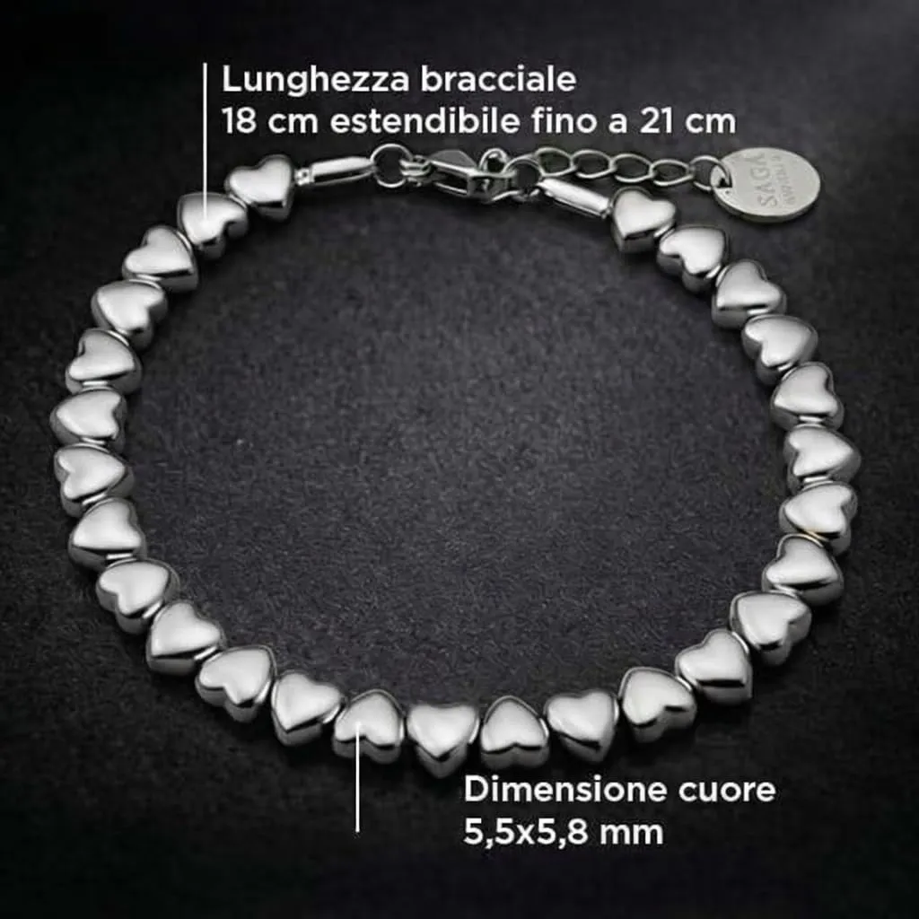 SAGA GIOIELLI® Bracciale donna cuori in Acciaio Inox - Regalo donna Fidanzata Moglie Acciaio - Confezione Regalo - Regalo San Valentino (Argentato) - immagine 3