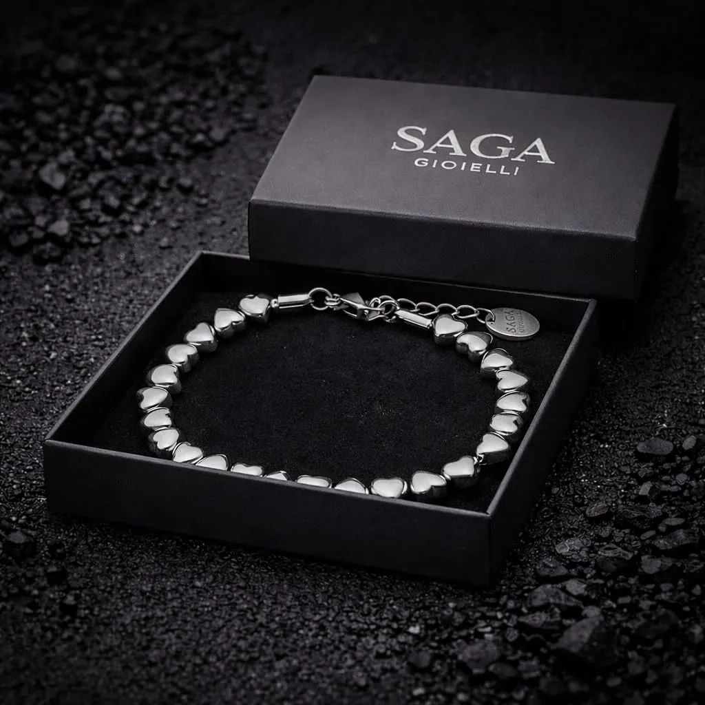 SAGA GIOIELLI® Bracciale donna cuori in Acciaio Inox - Regalo donna Fidanzata Moglie Acciaio - Confezione Regalo - Regalo San Valentino (Argentato) - immagine 4