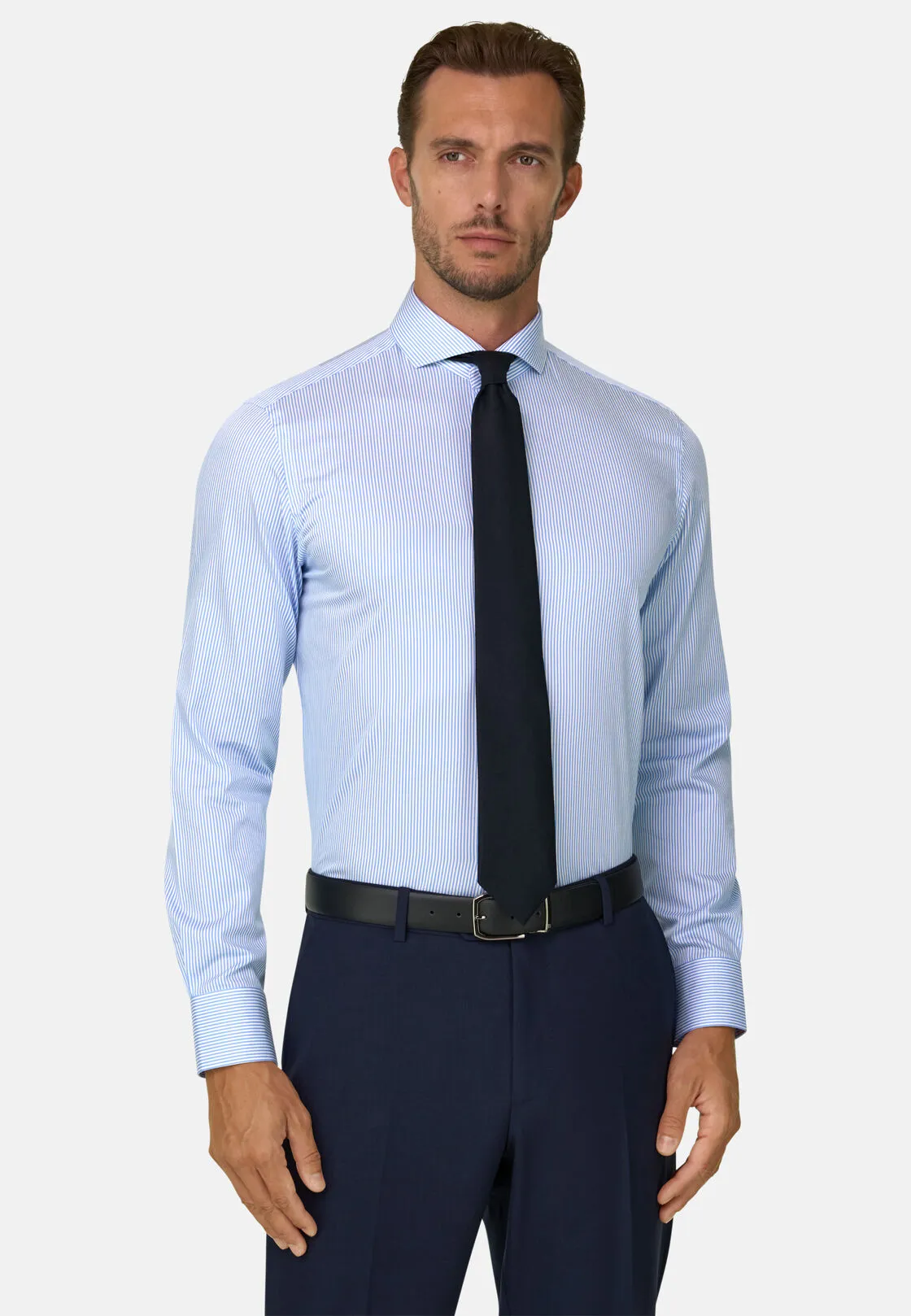 Boggi, Camicia A Righe In Twill Di Cotone Slim Fit, Uomo, Azzurro, Taglia: 43 - immagine 1