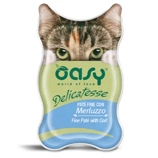 Oasy Delicatesse 85 gr Paté con merluzzo - confezione da 18 pezzi - Cibo umido per gatti - immagine 1