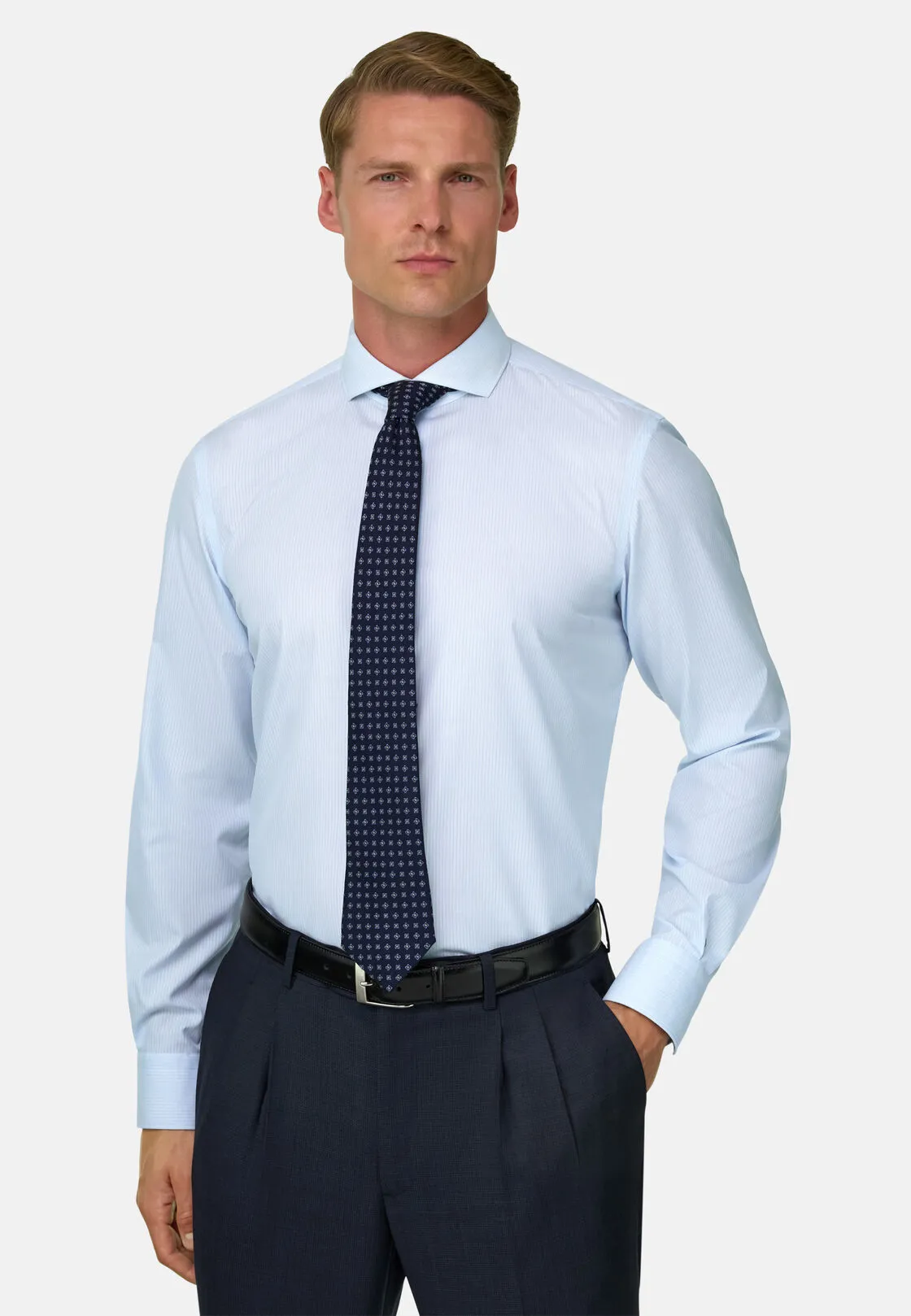 Boggi, Camicia A Righe In Cotone Non-iron Slim Fit, Uomo, Azzurro, Taglia: 40 - immagine 1