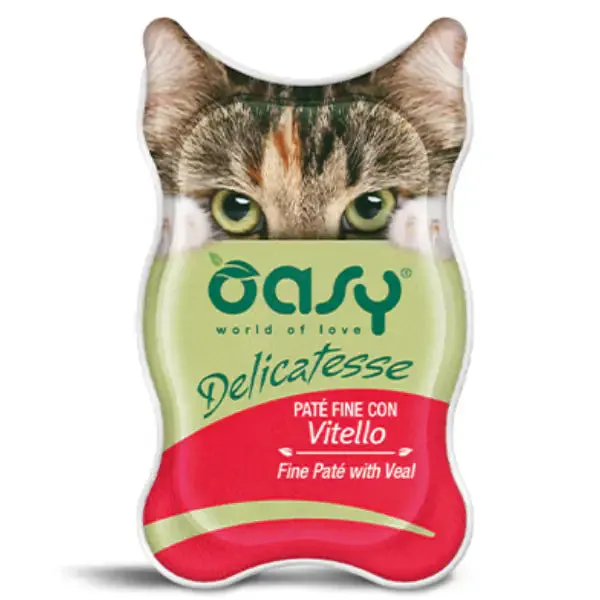 Oasy Delicatesse 85 gr Paté con vitello - confezione da 18 pezzi - Cibo umido per gatti - immagine 1