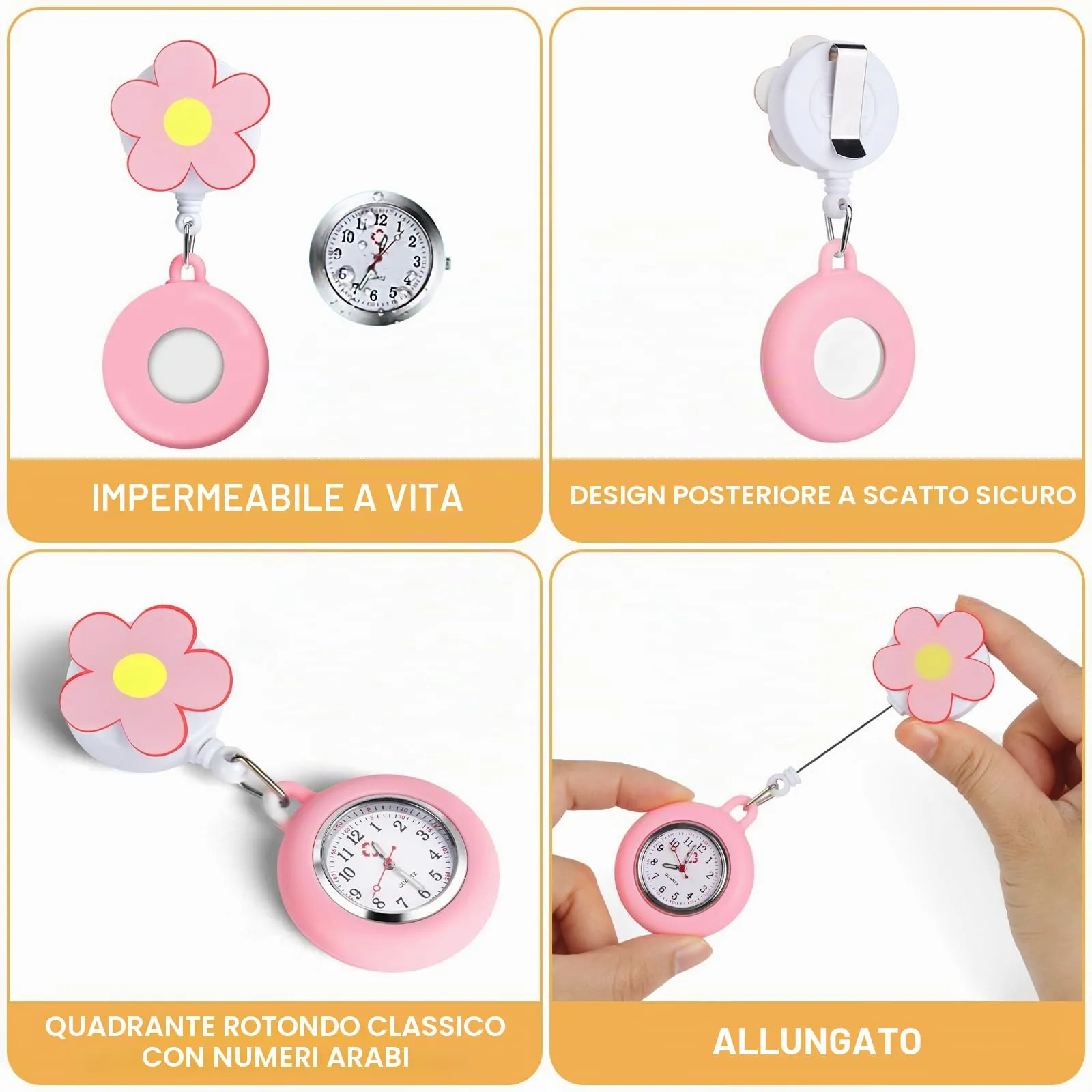 Vicloon Orologio da Infermiere, 2Pcs Orologio da Taschino Infermieri in Silicone, Infermieri Fob Medical Watch con Spilla Badge Reel Clip, Orologi da Tasca per Medici e Paramedico - immagine 3