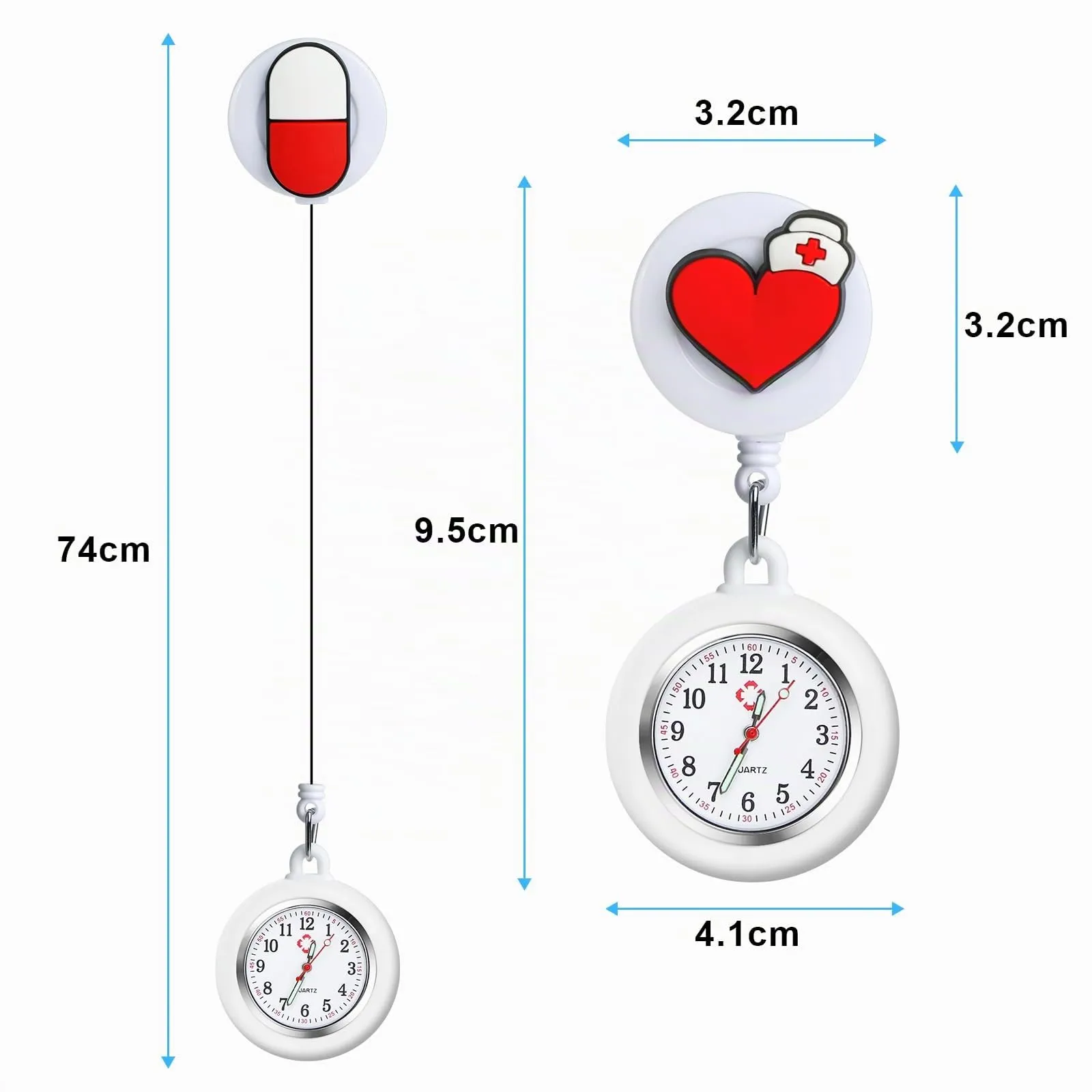 Vicloon Orologio da Infermiere, 2Pcs Orologio da Taschino Infermieri in Silicone, Infermieri Fob Medical Watch con Spilla Badge Reel Clip, Orologi da Tasca per Medici e Paramedico - immagine 2