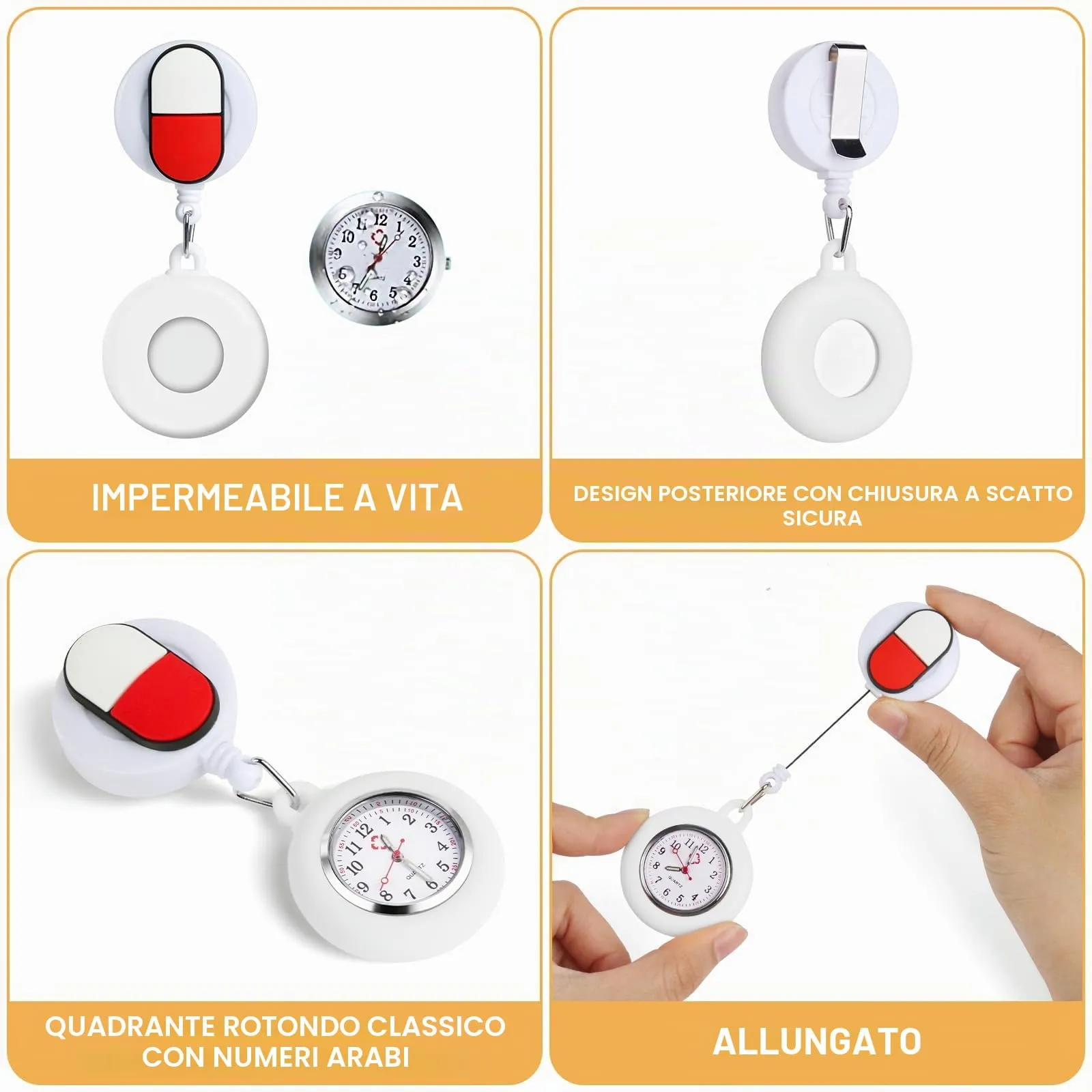 Vicloon Orologio da Infermiere, 2Pcs Orologio da Taschino Infermieri in Silicone, Infermieri Fob Medical Watch con Spilla Badge Reel Clip, Orologi da Tasca per Medici e Paramedico - immagine 3