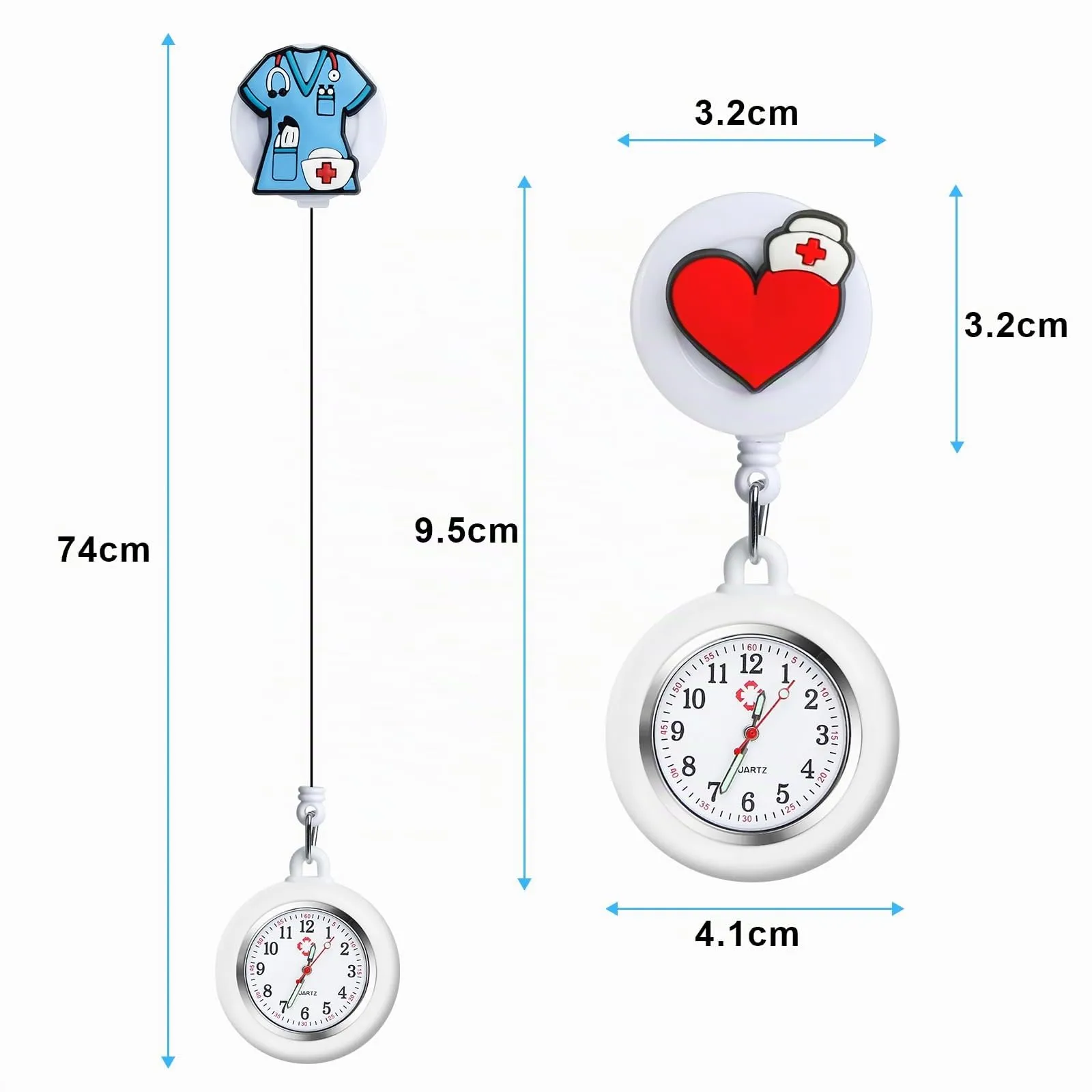 Vicloon Orologio da Infermiere, 2Pcs Orologio da Taschino Infermieri in Silicone, Infermieri Fob Medical Watch con Spilla Badge Reel Clip, Orologi da Tasca per Medici e Paramedico - immagine 2