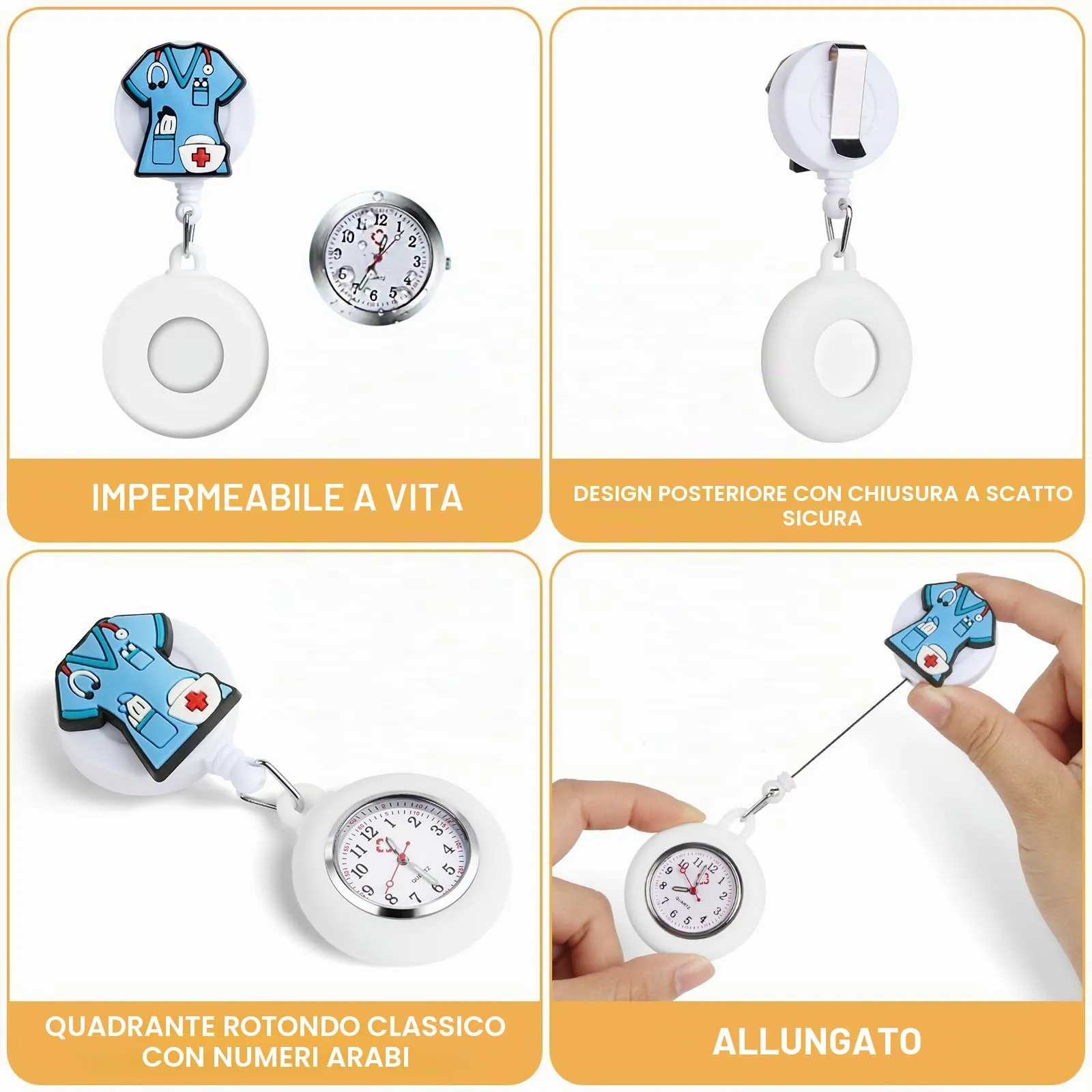 Vicloon Orologio da Infermiere, 2Pcs Orologio da Taschino Infermieri in Silicone, Infermieri Fob Medical Watch con Spilla Badge Reel Clip, Orologi da Tasca per Medici e Paramedico - immagine 3