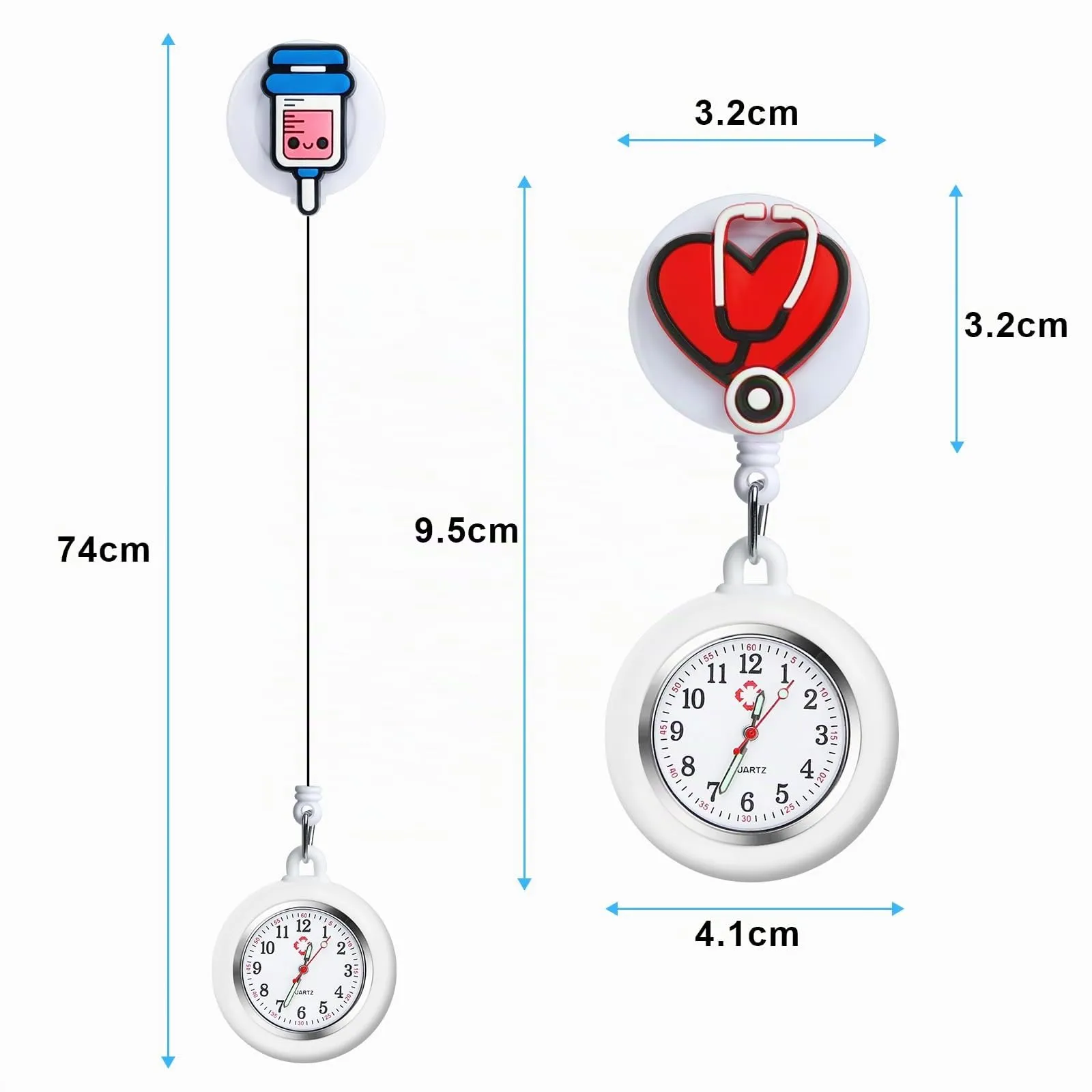 Vicloon Orologio da Infermiere, 2Pcs Orologio da Taschino Infermieri in Silicone, Infermieri Fob Medical Watch con Spilla Badge Reel Clip, Orologi da Tasca per Medici e Paramedico - immagine 2