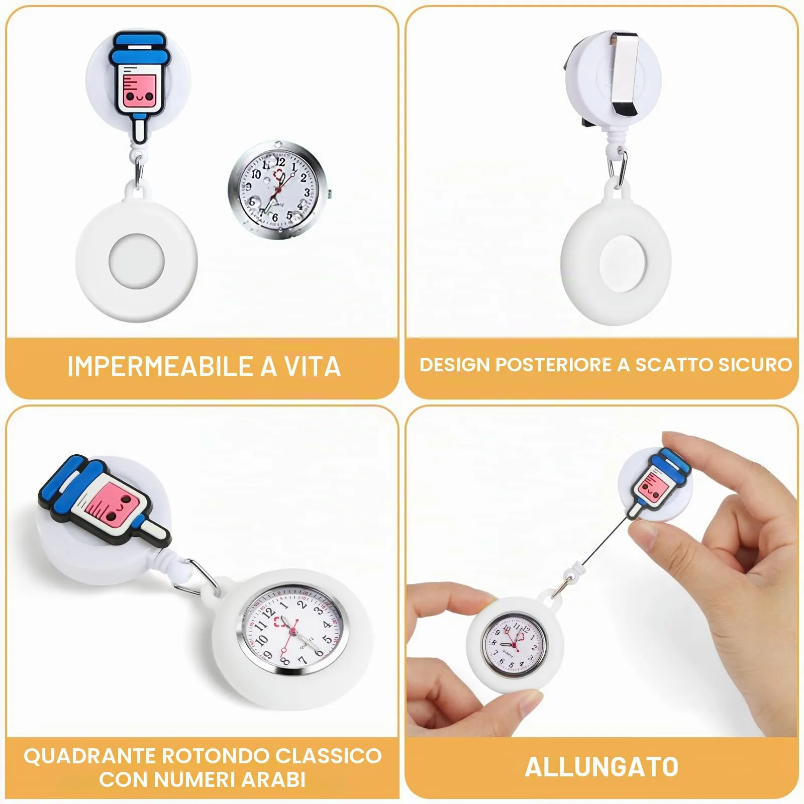 Vicloon Orologio da Infermiere, 2Pcs Orologio da Taschino Infermieri in Silicone, Infermieri Fob Medical Watch con Spilla Badge Reel Clip, Orologi da Tasca per Medici e Paramedico - immagine 3