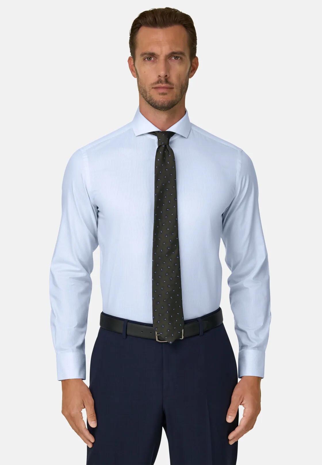 Boggi, Camicia A Righe In Dobby Di Cotone Slim Fit, Uomo, Azzurro, Taglia: 38 - immagine 1