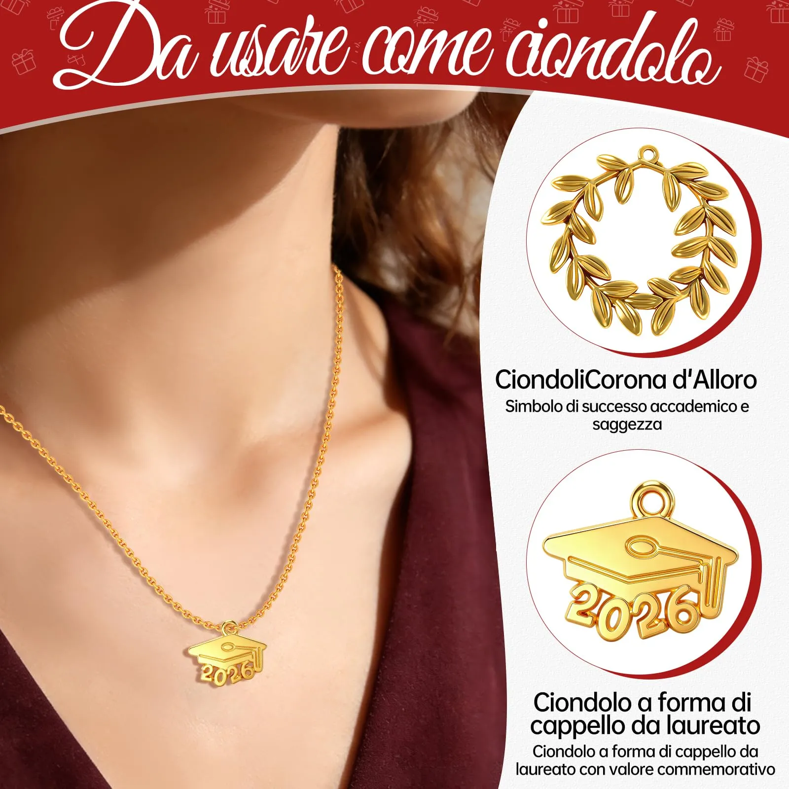 30 pz Sacchetti Portaconfetti Laurea,Sacchetti Rossi per Confetti Laurea,Ciondoli Corona d'Alloro Quadrifoglio,Sacchettini per Caramelle Gioielli Regalo,per Festa laurea Congratulazioni Confetti Regal - immagine 4
