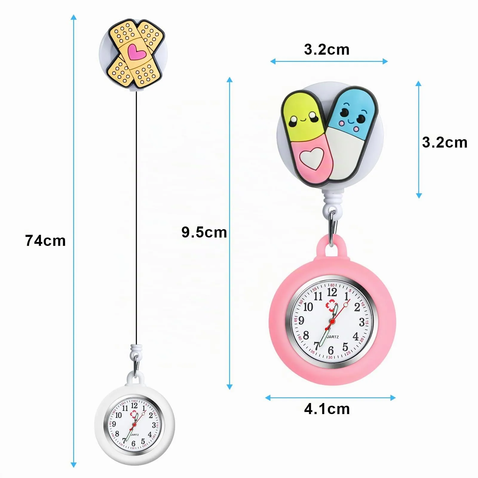 Vicloon Orologio da Infermiere, 2Pcs Orologio da Taschino Infermieri in Silicone, Infermieri Fob Medical Watch con Spilla Badge Reel Clip, Orologi da Tasca per Medici e Paramedico - immagine 2
