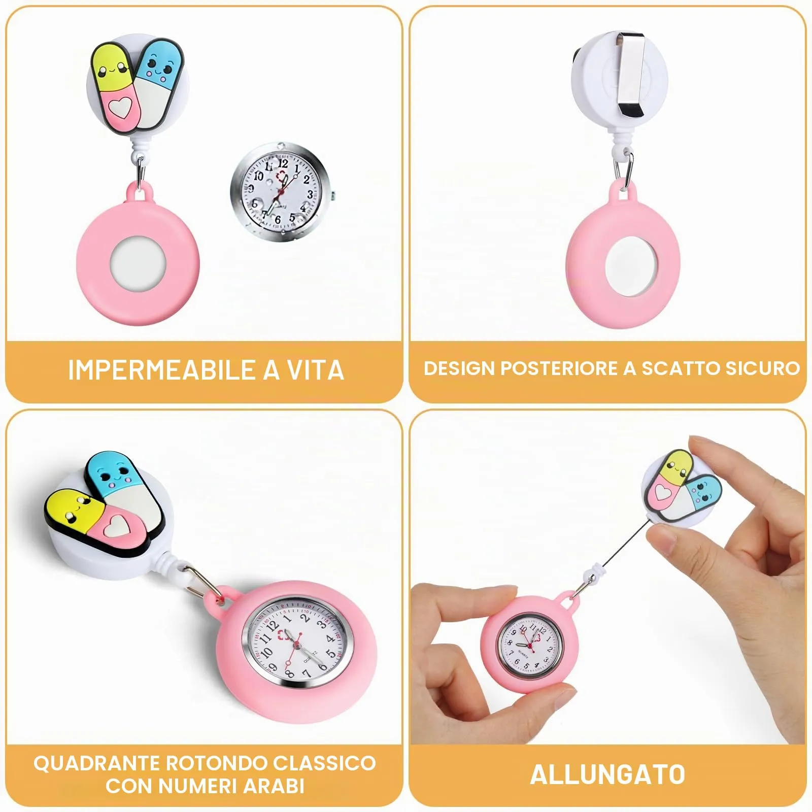 Vicloon Orologio da Infermiere, 2Pcs Orologio da Taschino Infermieri in Silicone, Infermieri Fob Medical Watch con Spilla Badge Reel Clip, Orologi da Tasca per Medici e Paramedico - immagine 3