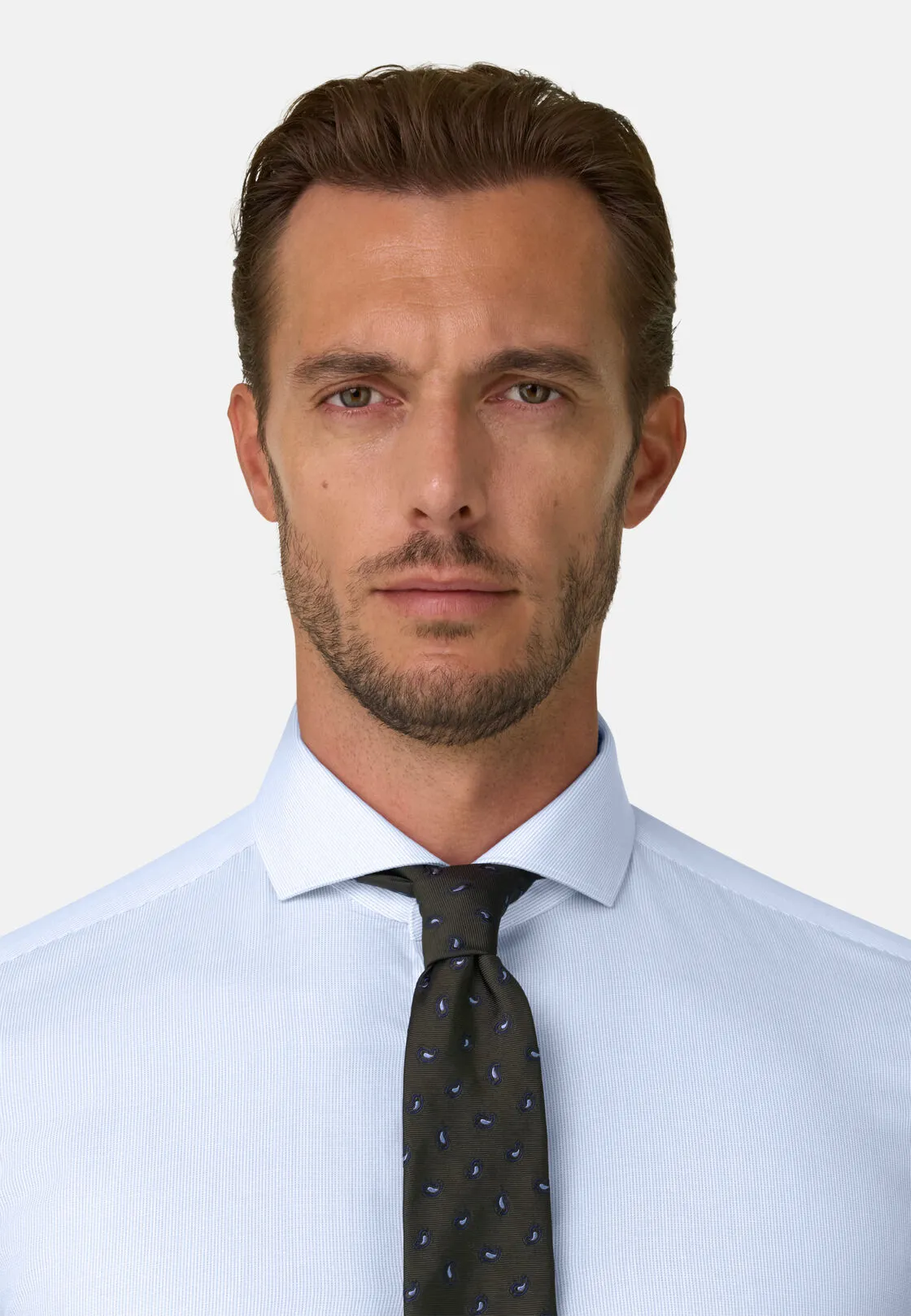 Boggi, Camicia A Righe In Dobby Di Cotone Slim Fit, Uomo, Azzurro, Taglia: 44 - immagine 3