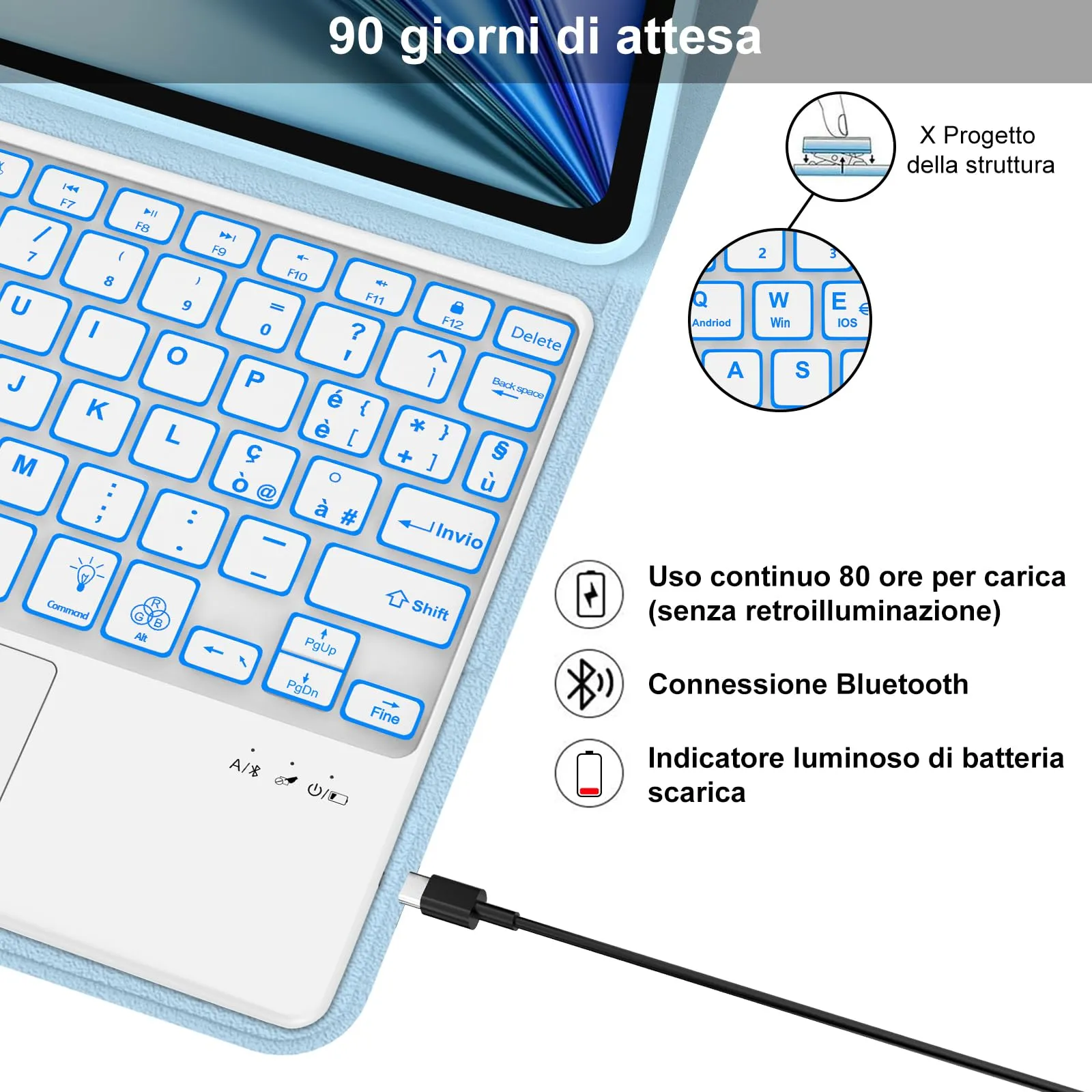 Cover Tastiera per iPad Air 11 M4 2026/M3 2025/M2 2024 11 Pollici - immagine 4
