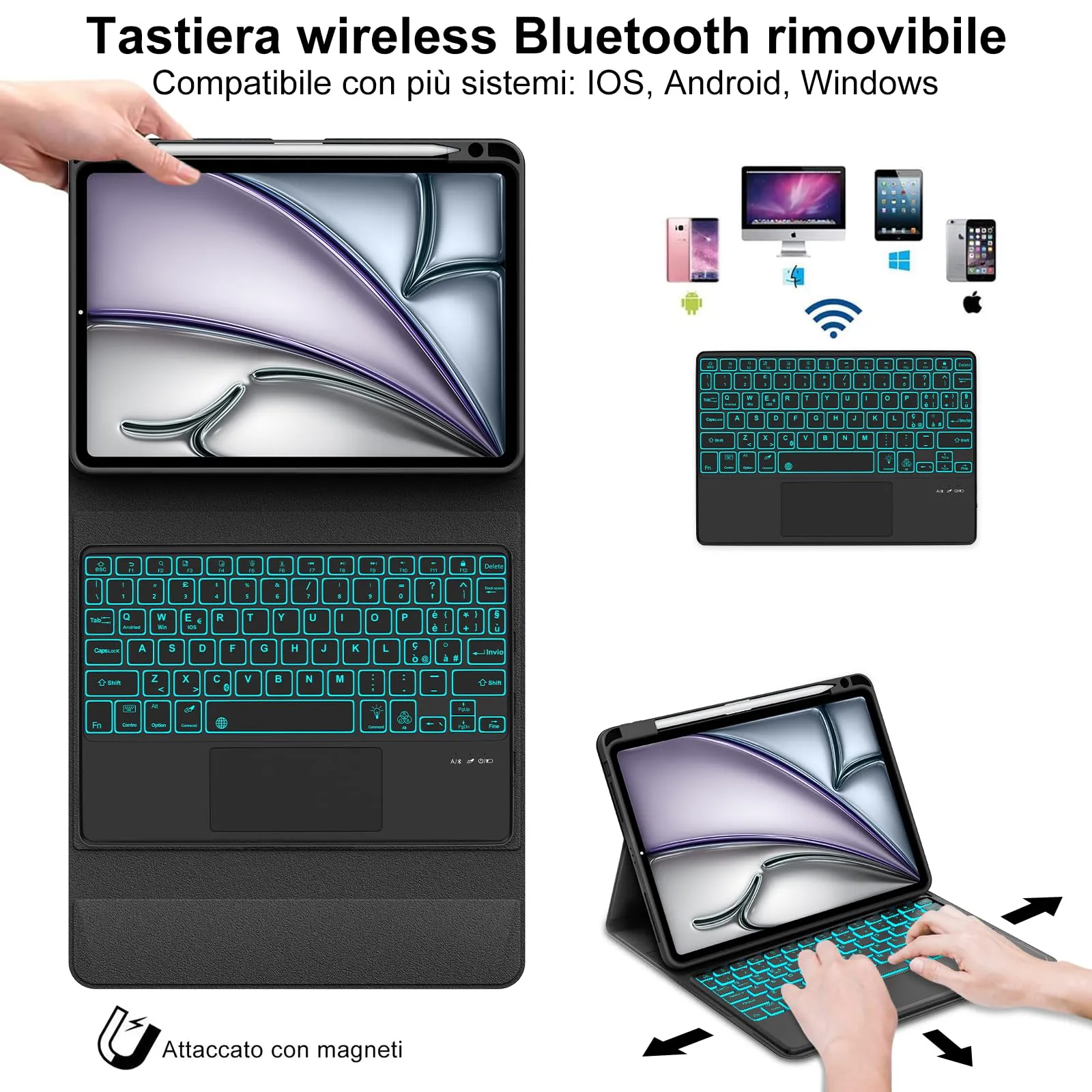 Tastiera per iPad Air 11 M4 2026/M3 2025/M2 2024 11 Pollici con Cover - immagine 3