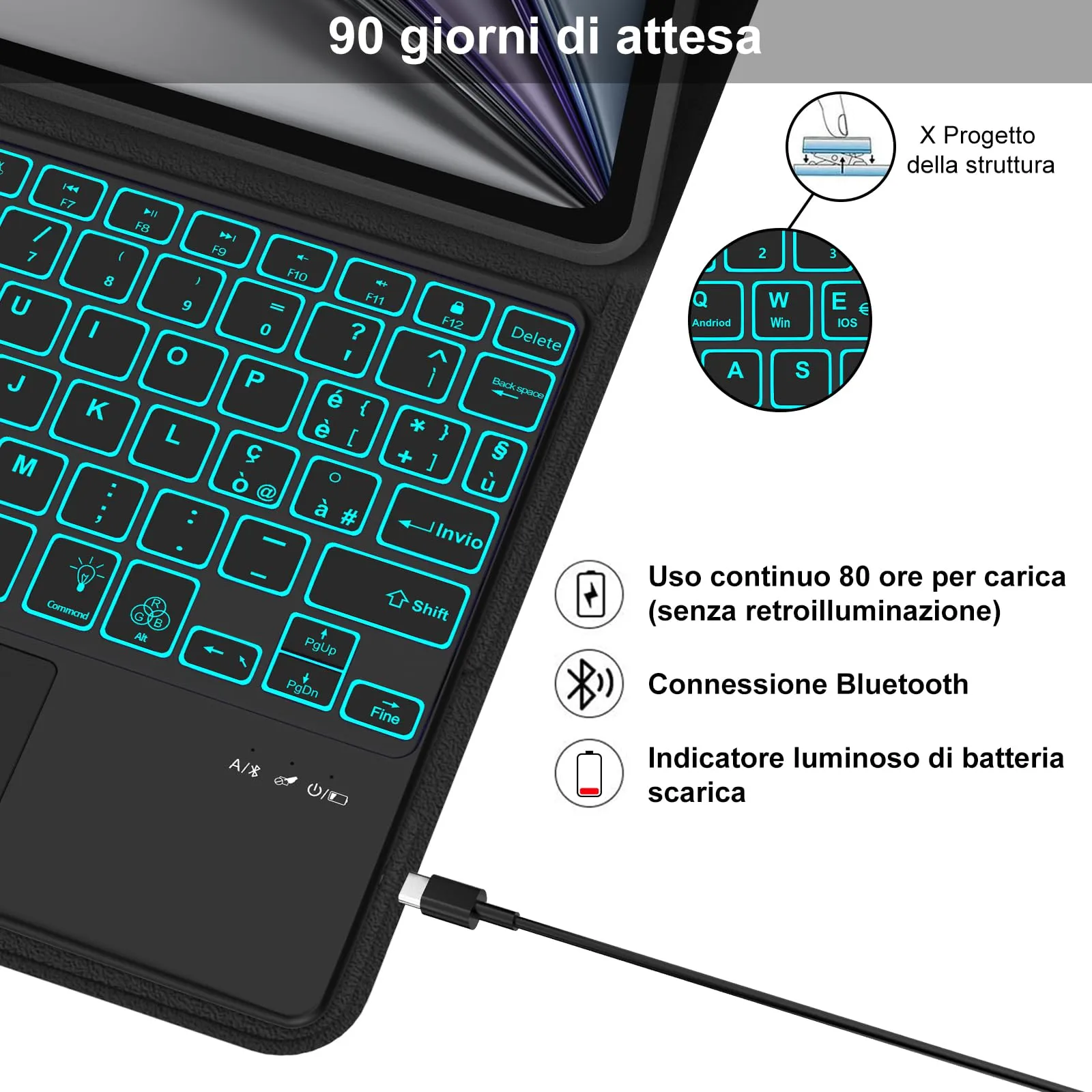 Tastiera per iPad Air 11 M4 2026/M3 2025/M2 2024 11 Pollici con Cover - immagine 4