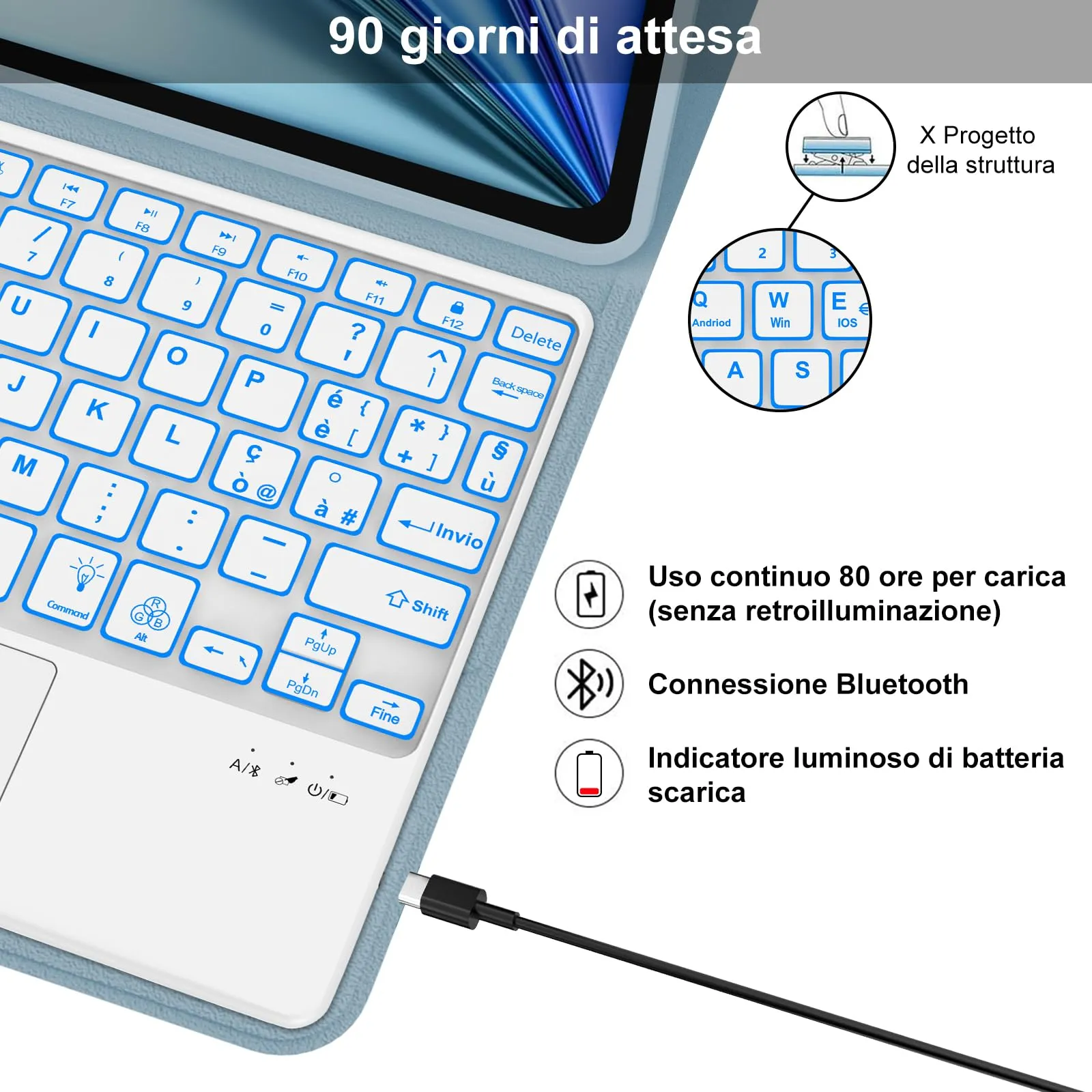 Cover Tastiera per iPad Air 11 M4 2026/M3 2025/M2 2024 11 Pollici - immagine 4