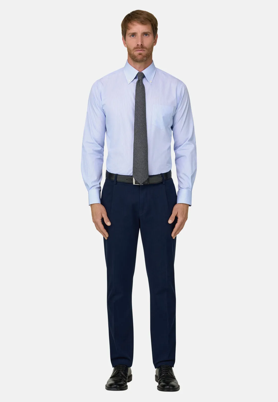 Boggi, Camicia A Righe In Popeline Di Cotone Regular Fit, Uomo, Azzurro, Taglia: 45 - immagine 2