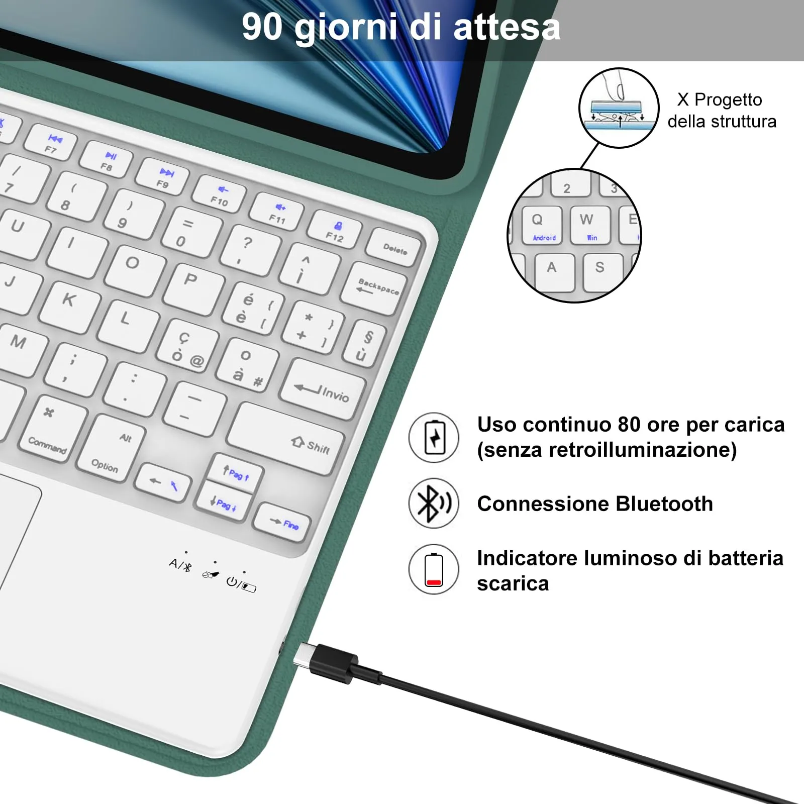 Tastiera per iPad Air 11 M4 2026/M3 2025/M2 2024 11 Pollici con Cover - immagine 4
