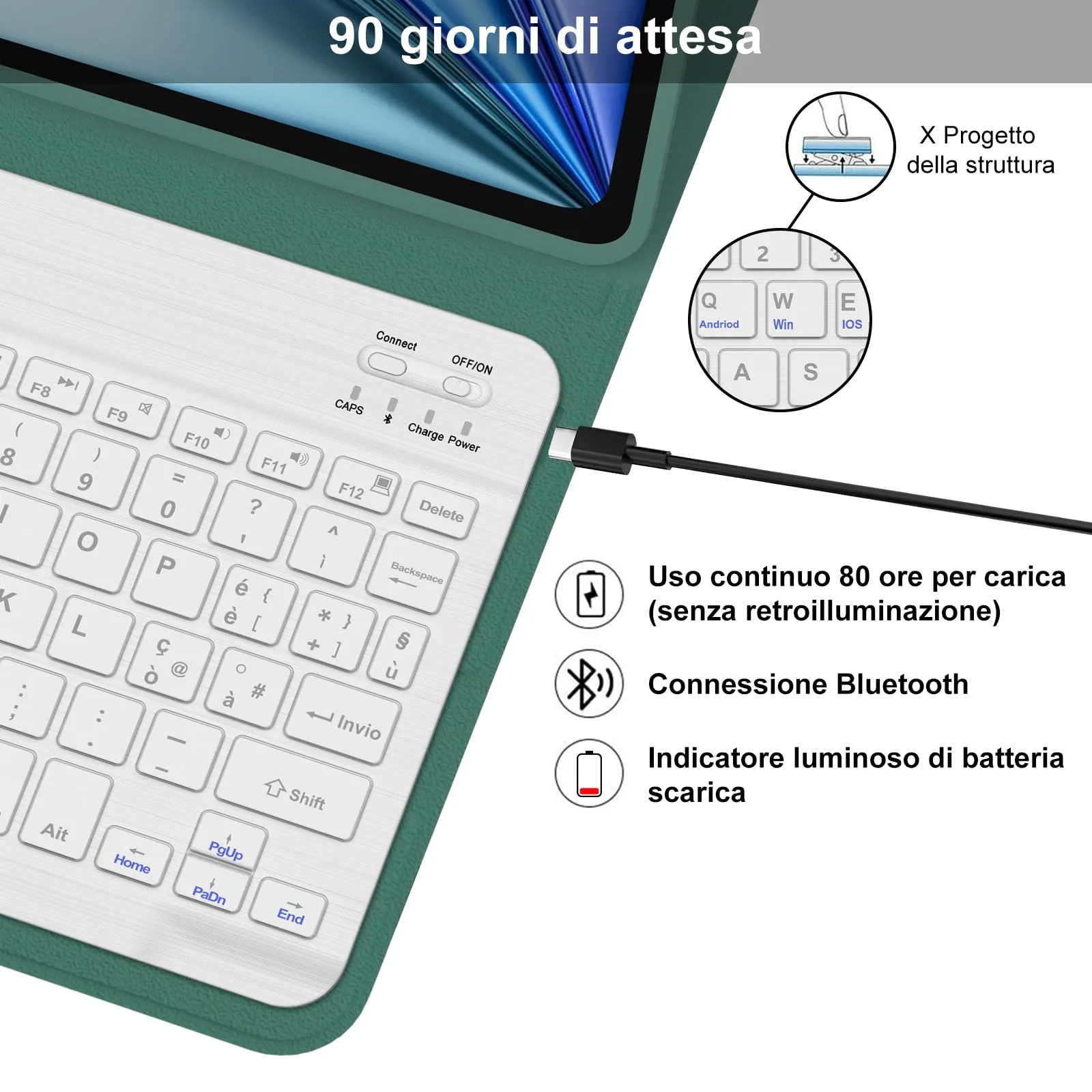 Tastiera per iPad Air 11 M4 2026/M3 2025/M2 2024 11 Pollici con Cover - immagine 4