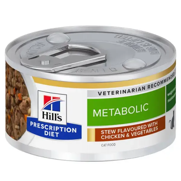 Hill's Prescription Diet Metabolic spezzatino Gatto per la gestione del peso 82 gr Spezzatino pollo e verdure - confezione da 6 pezzi - Dieta veterinaria per gatti - immagine 1