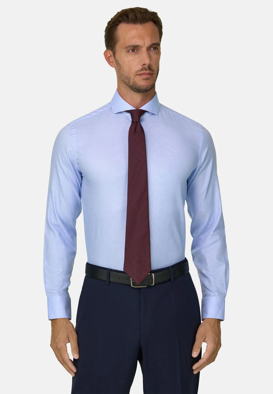 Boggi, Camicia Pied De Poule In Cotone Slim Fit, Uomo, Azzurro, Taglia: 41 - immagine 1