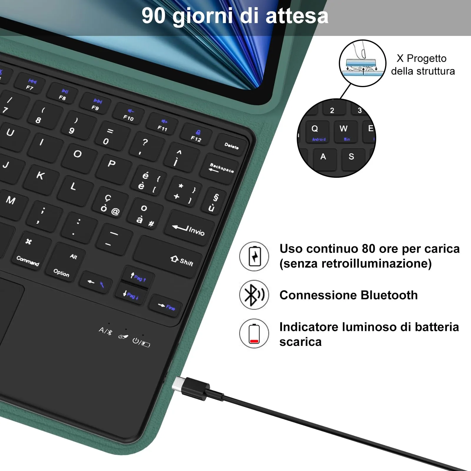 Tastiera per iPad Air 11 M4 2026/M3 2025/M2 2024 11 Pollici con Cover - immagine 4