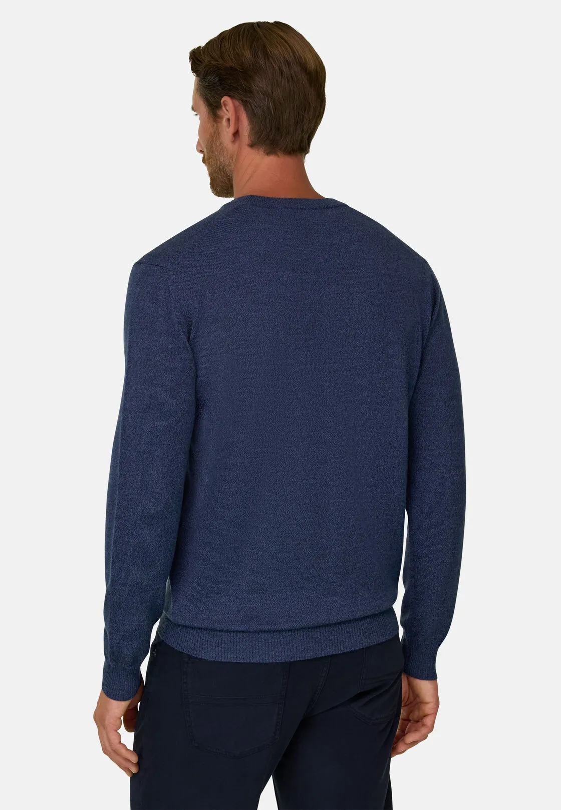 Boggi, Girocollo In Lana Merino Cashwool® Mouliné, Uomo, Indaco, Taglia: S - immagine 4