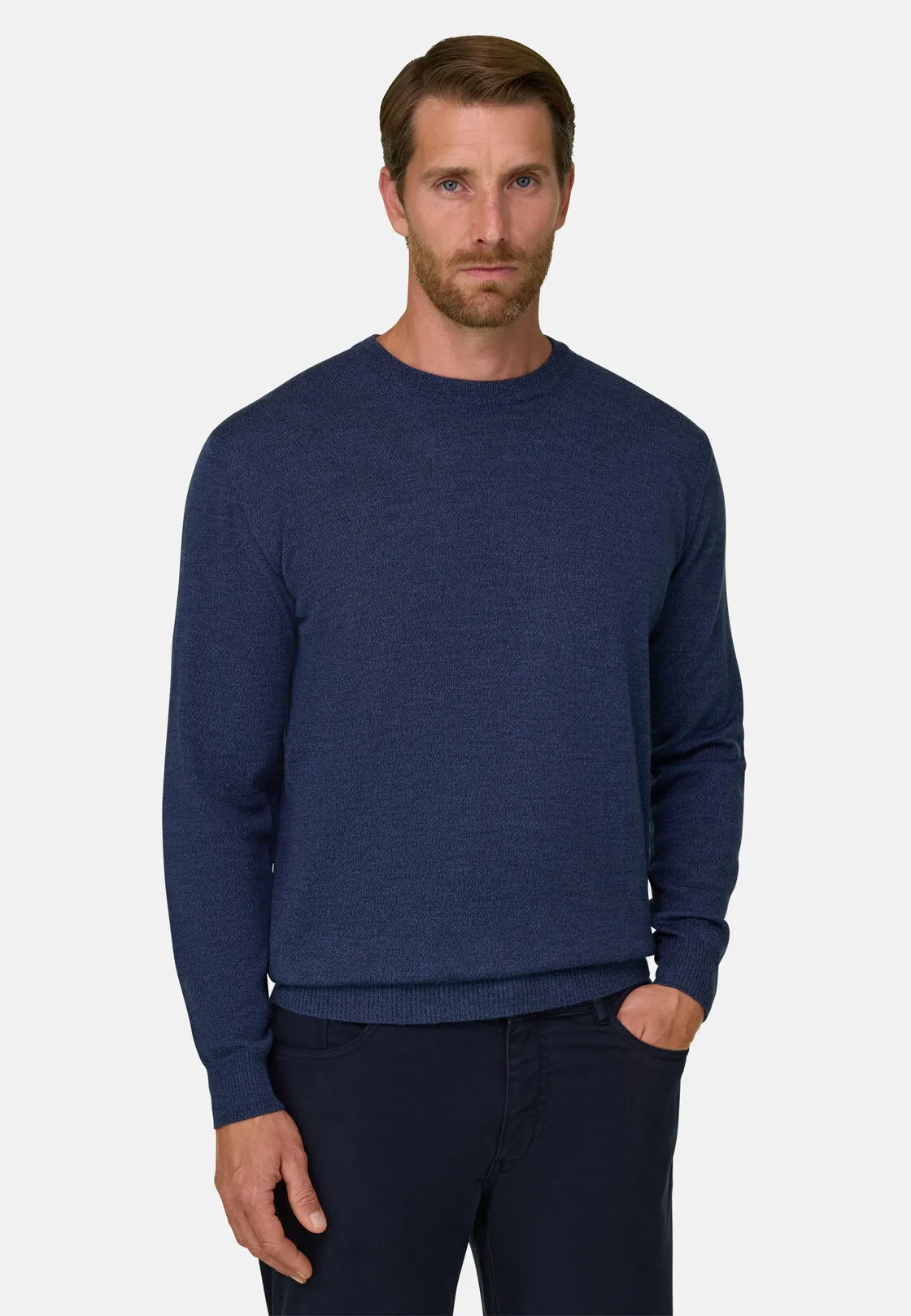Boggi, Girocollo In Lana Merino Cashwool® Mouliné, Uomo, Indaco, Taglia: XL - immagine 1