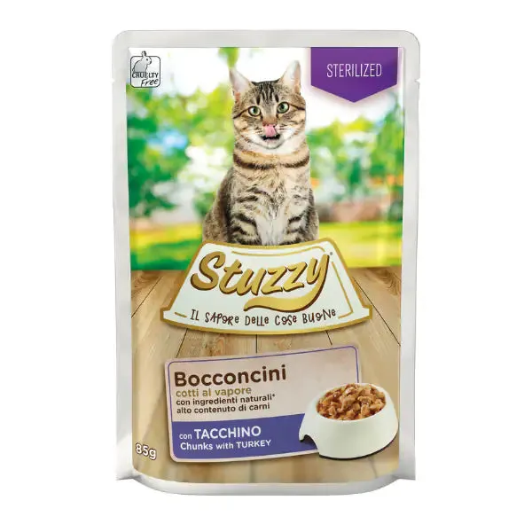 Stuzzy Cat Bocconcini Sterilized cotti al vapore 85 gr Pollo - confezione da 24 pezzi - Cibo umido per gatti - immagine 1