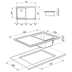 Lavello 1 vasca (79x50cm) ALBA Inox Spazzolato SP791S 2 - immagine 1