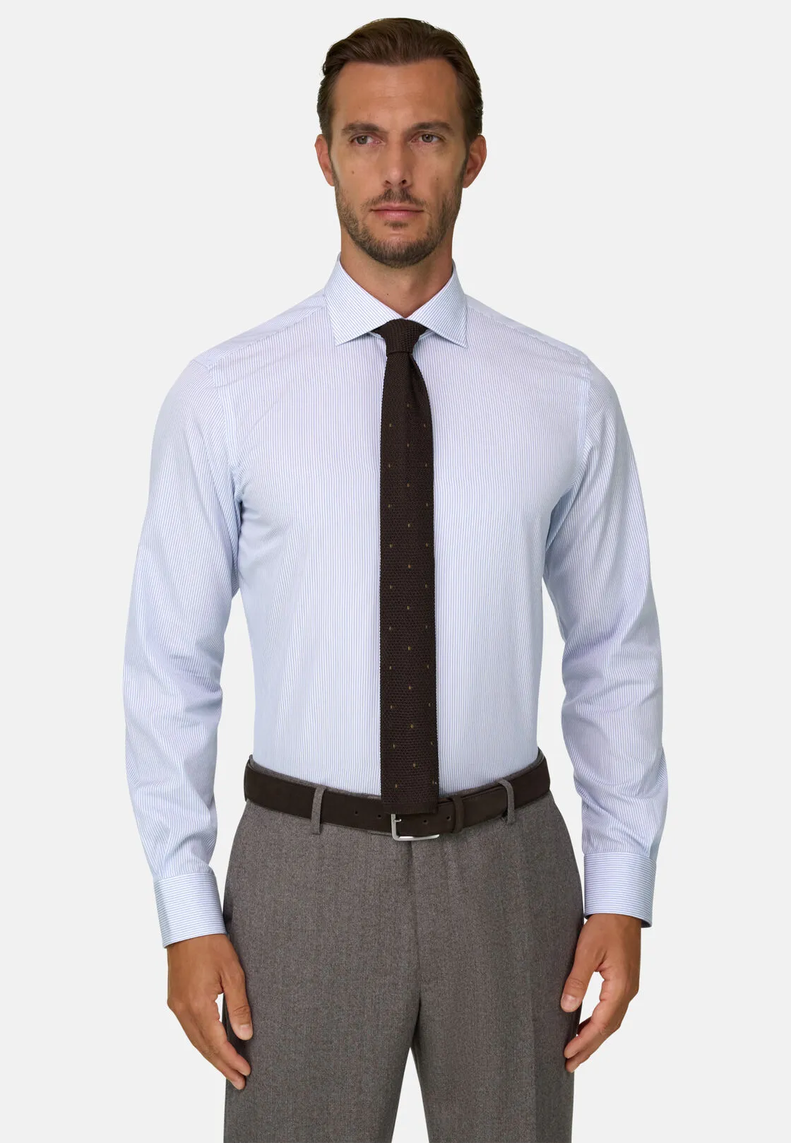 Boggi, Camicia A Righe In Popeline Di Cotone Regular Fit, Uomo, Azzurro, Taglia: 44 - immagine 1
