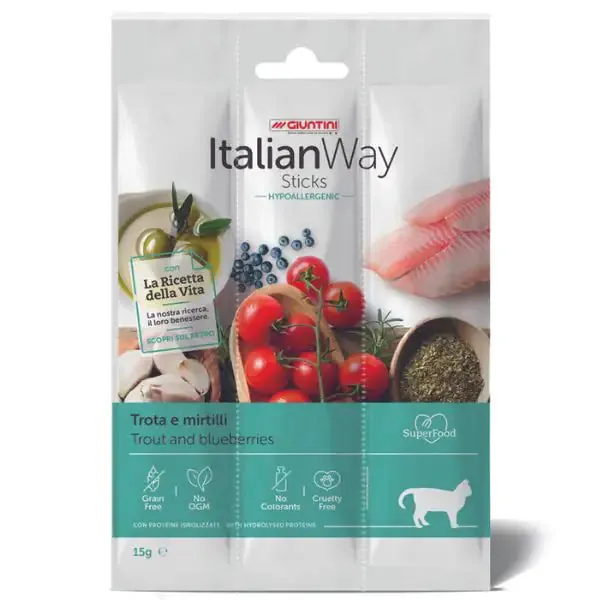 ItalianWay Sticks Hypoallergenic Gatto 15 gr Trota e mirtilli - immagine 1
