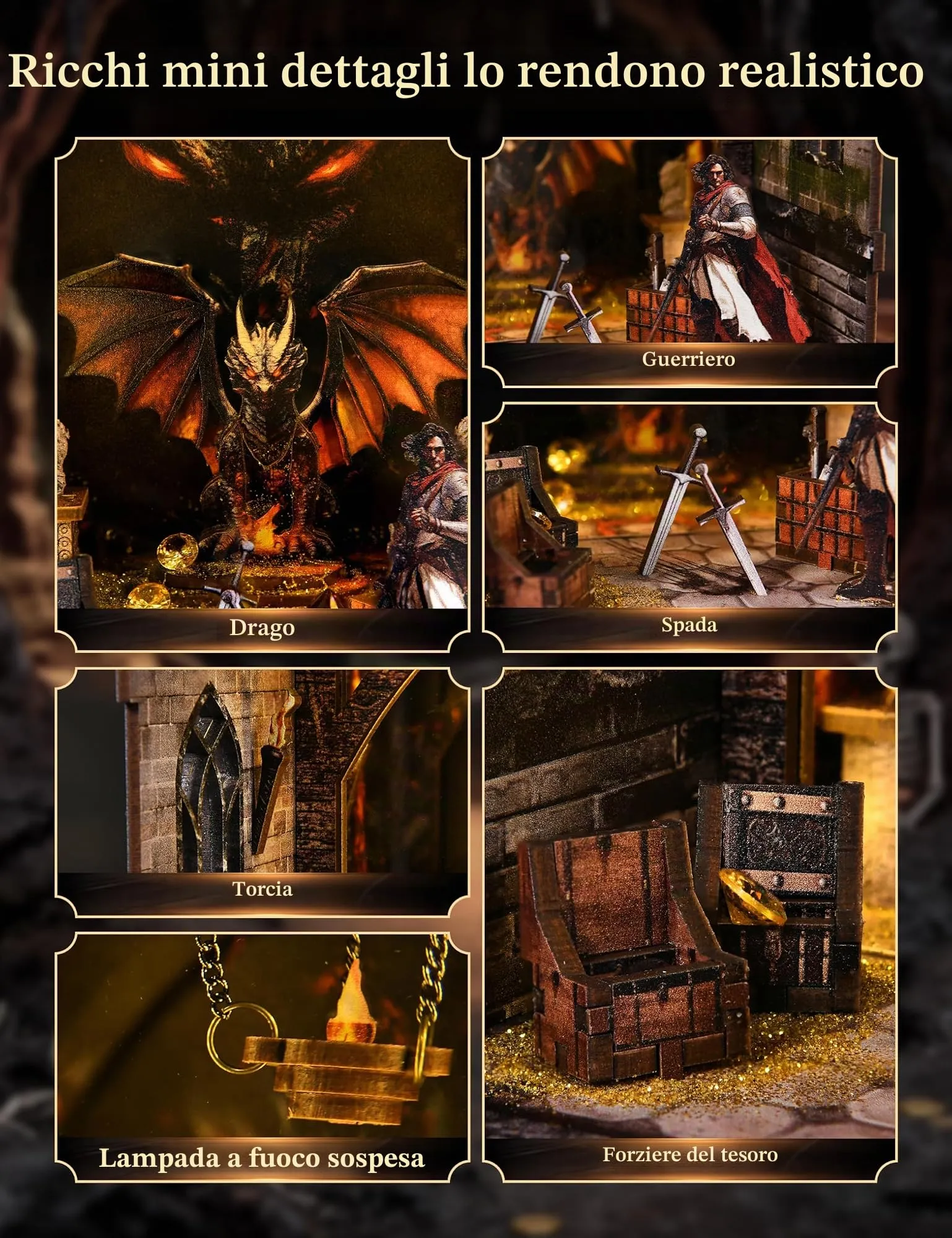 Besserite Mini DIY Book Nook Kit – Drago e Tesoro Nascosto, Puzzle 3D Legno Libreria per Adulti, Kit Modellismo Diorama con Luci LED Touch, Miniatura Fai da te per Decorazioni Libreria, Regalo Fantasy - immagine 3